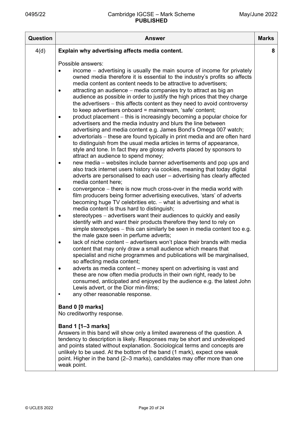 Mark scheme, page 20 of 24