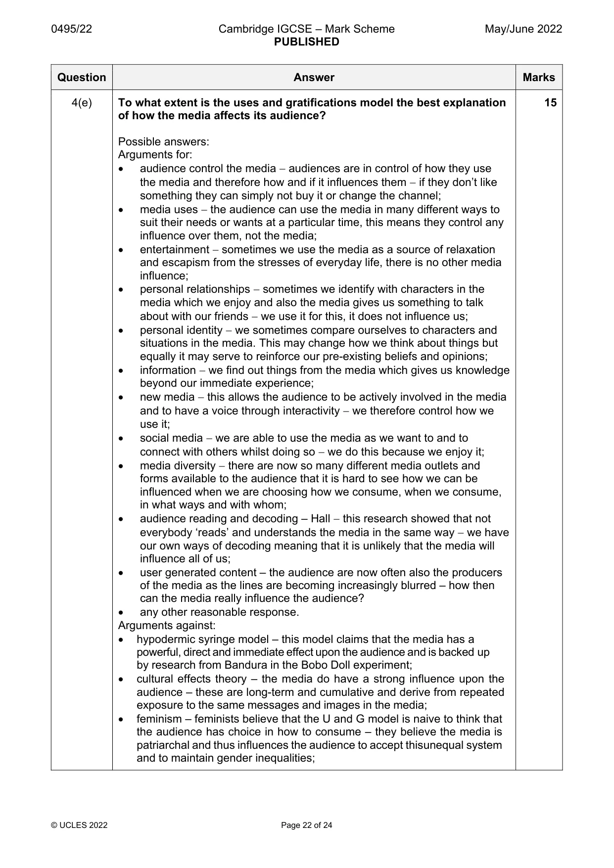 Mark scheme, page 22 of 24