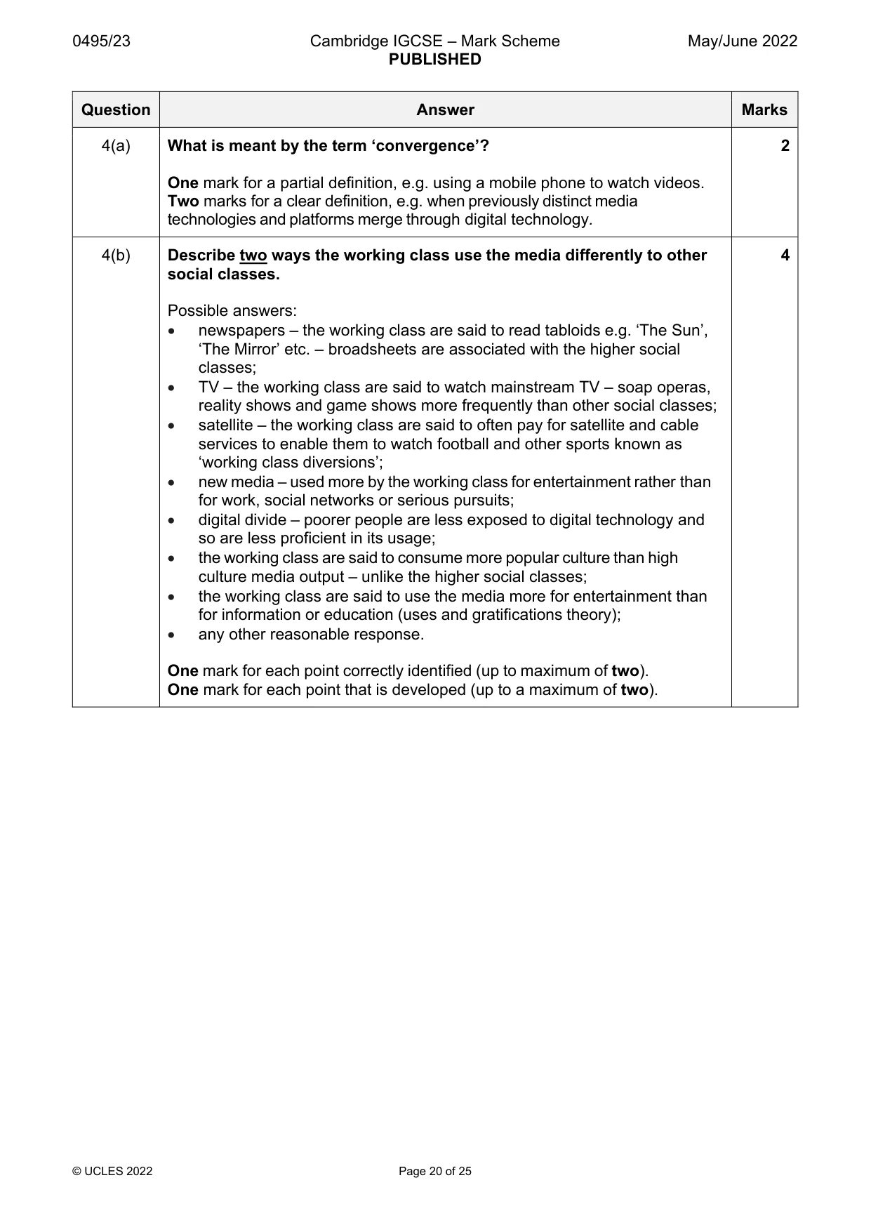 Mark scheme, page 20 of 25