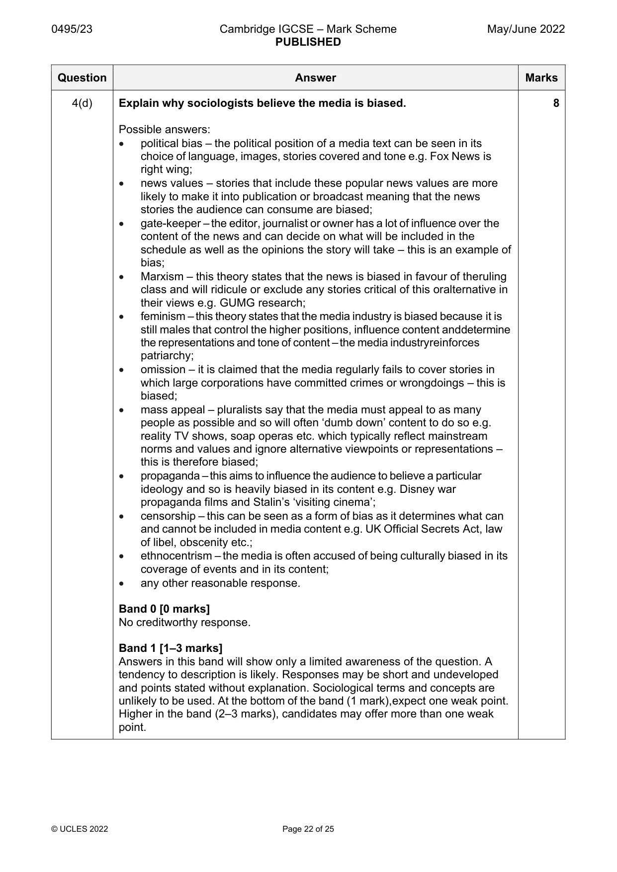 Mark scheme, page 22 of 25