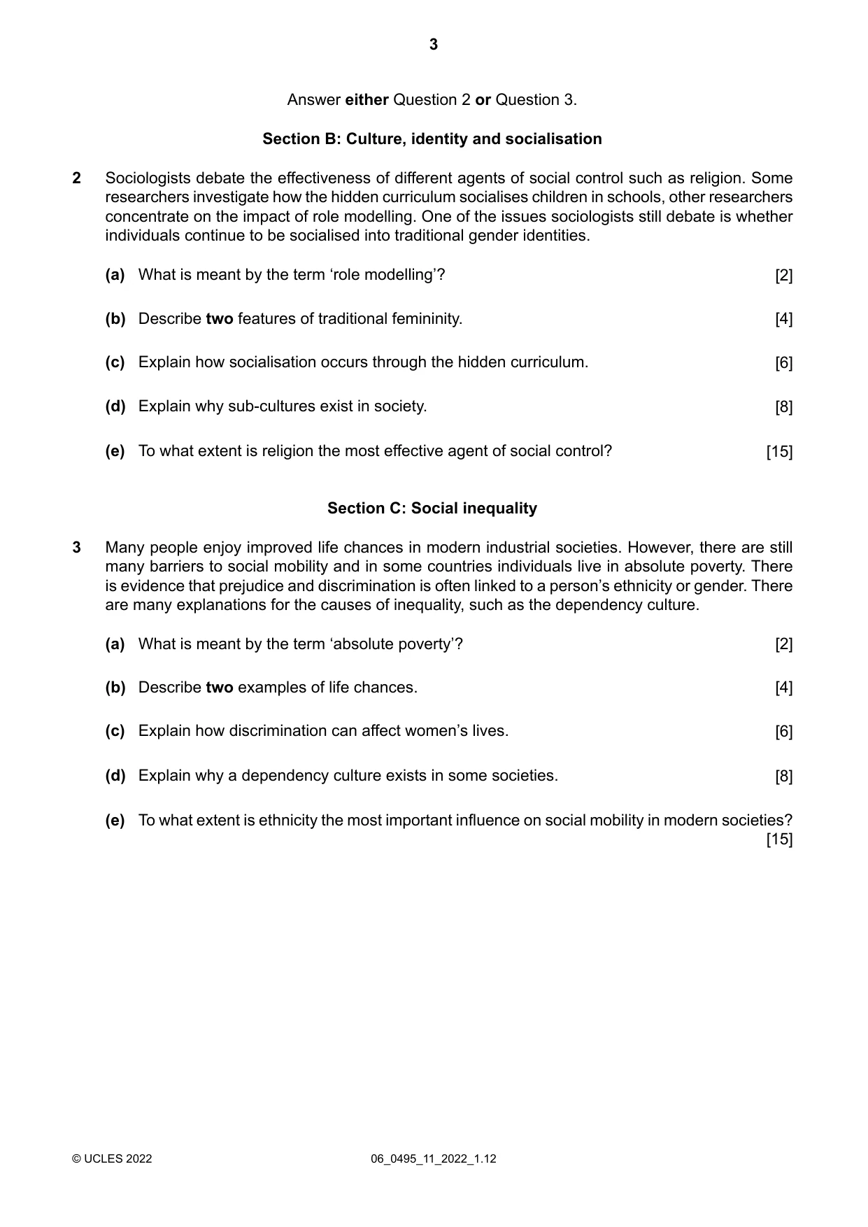 Cambridge IGCSE Sociology 0495 2022 May/June Paper 1 · Variant 1 question paper, page 3 of 4