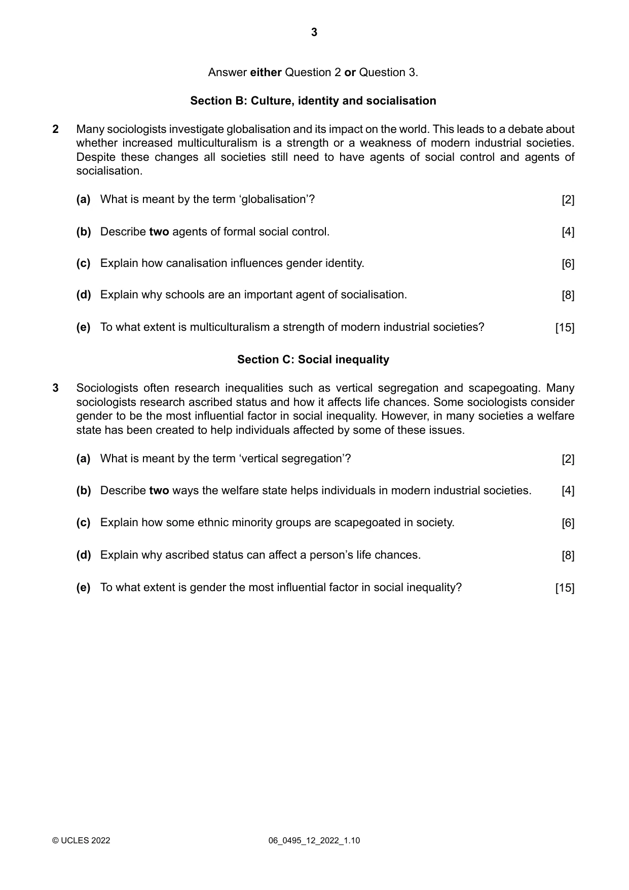 Cambridge IGCSE Sociology 0495 2022 May/June Paper 1 · Variant 2 question paper, page 3 of 4