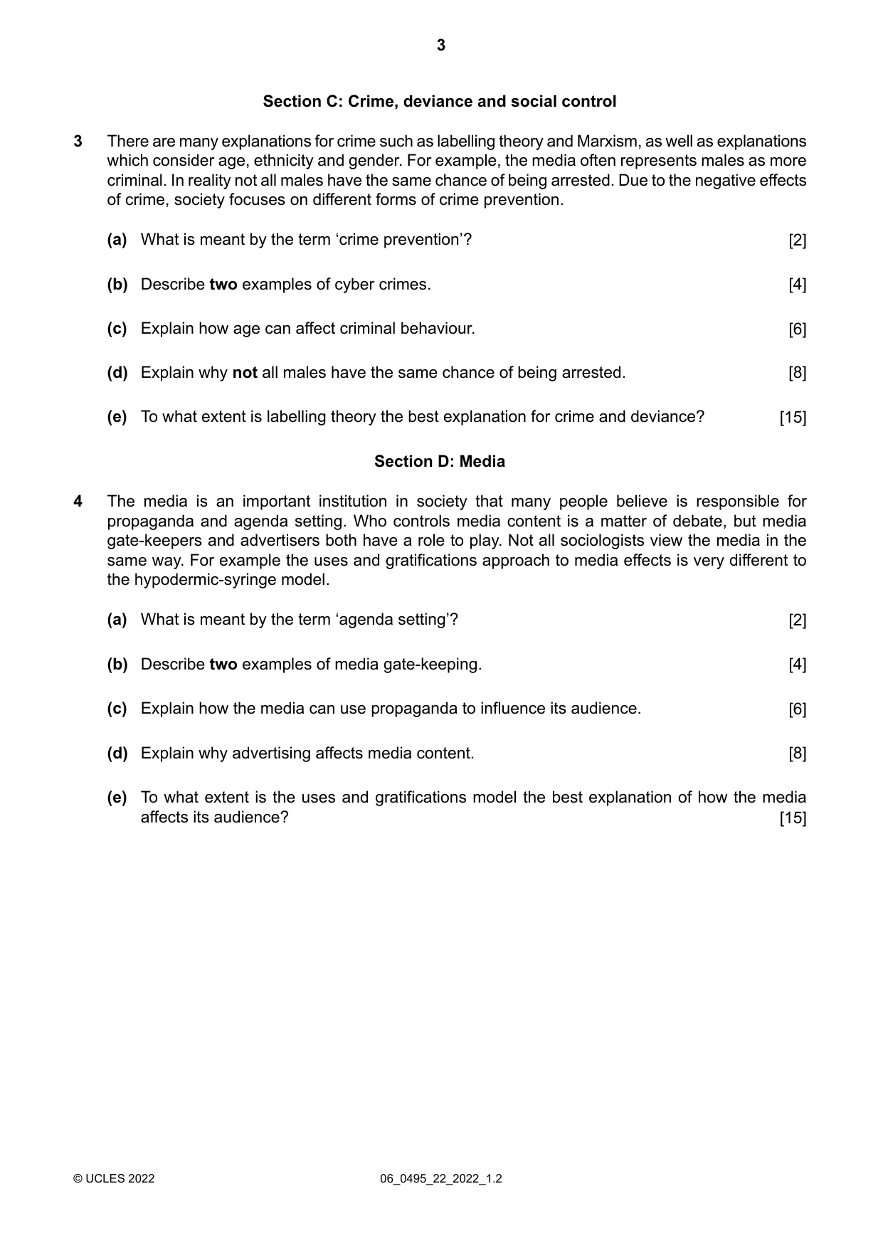 Cambridge IGCSE Sociology 0495 2022 May/June Paper 2 · Variant 2 question paper, page 3 of 4