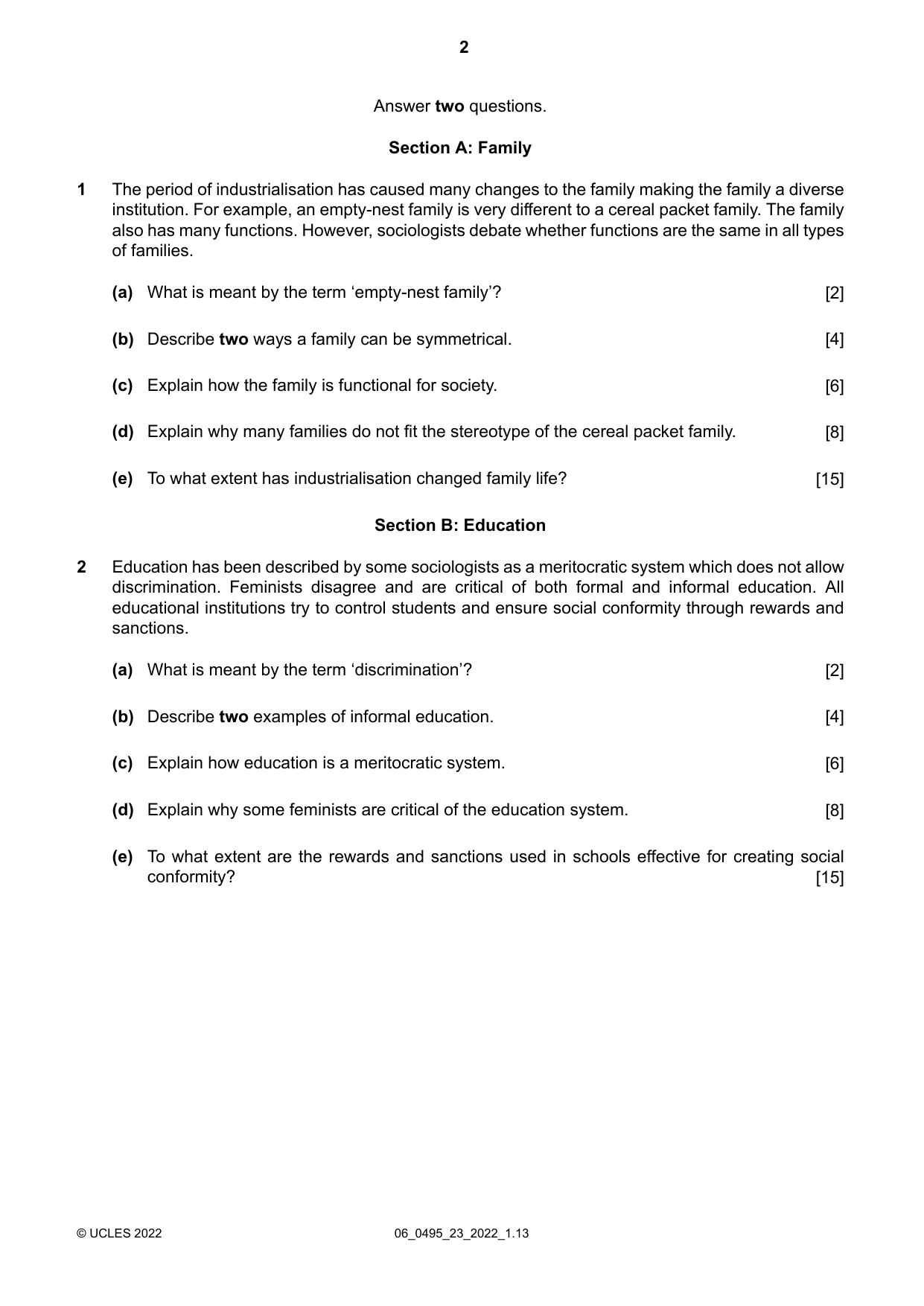 Cambridge IGCSE Sociology 0495 2022 May/June Paper 2 · Variant 3 question paper, page 2 of 4