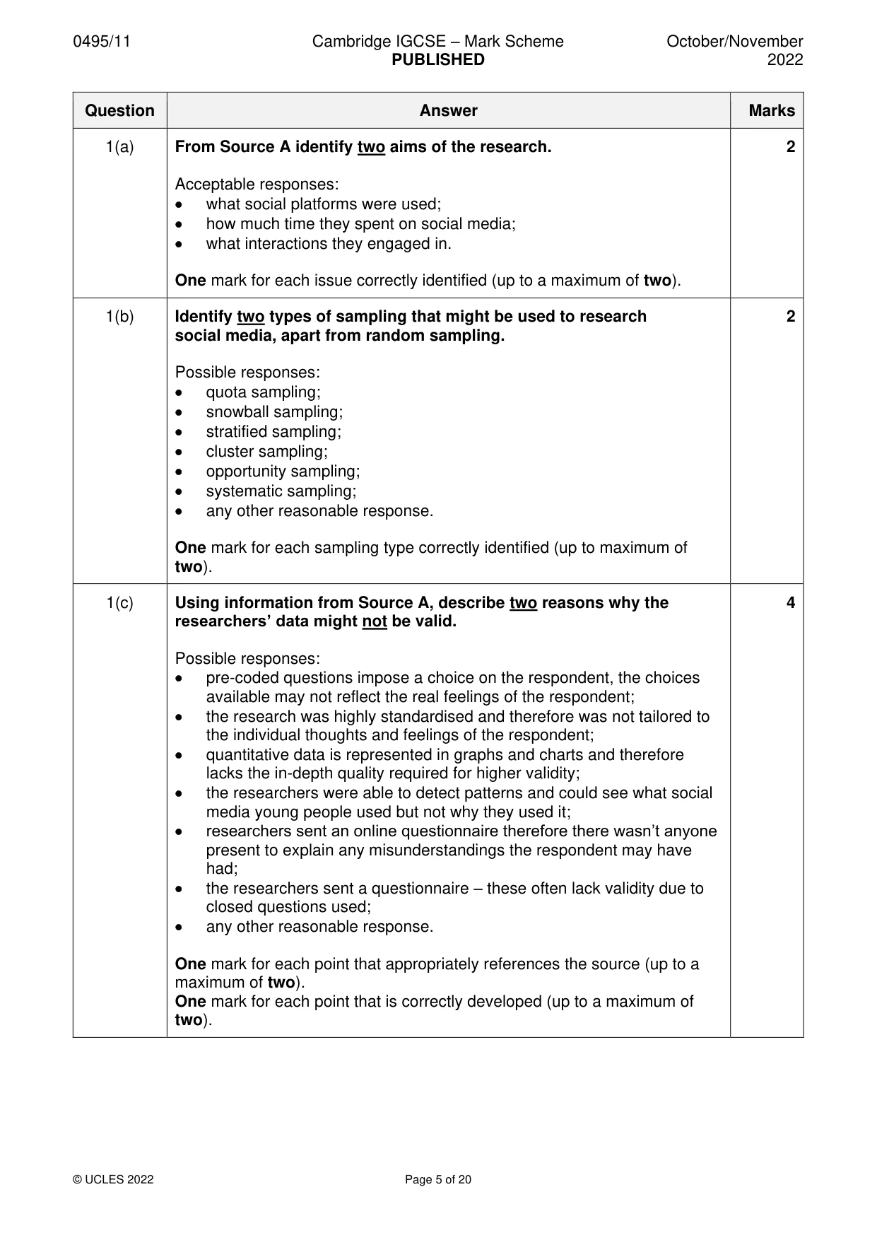 Mark scheme, page 5 of 20