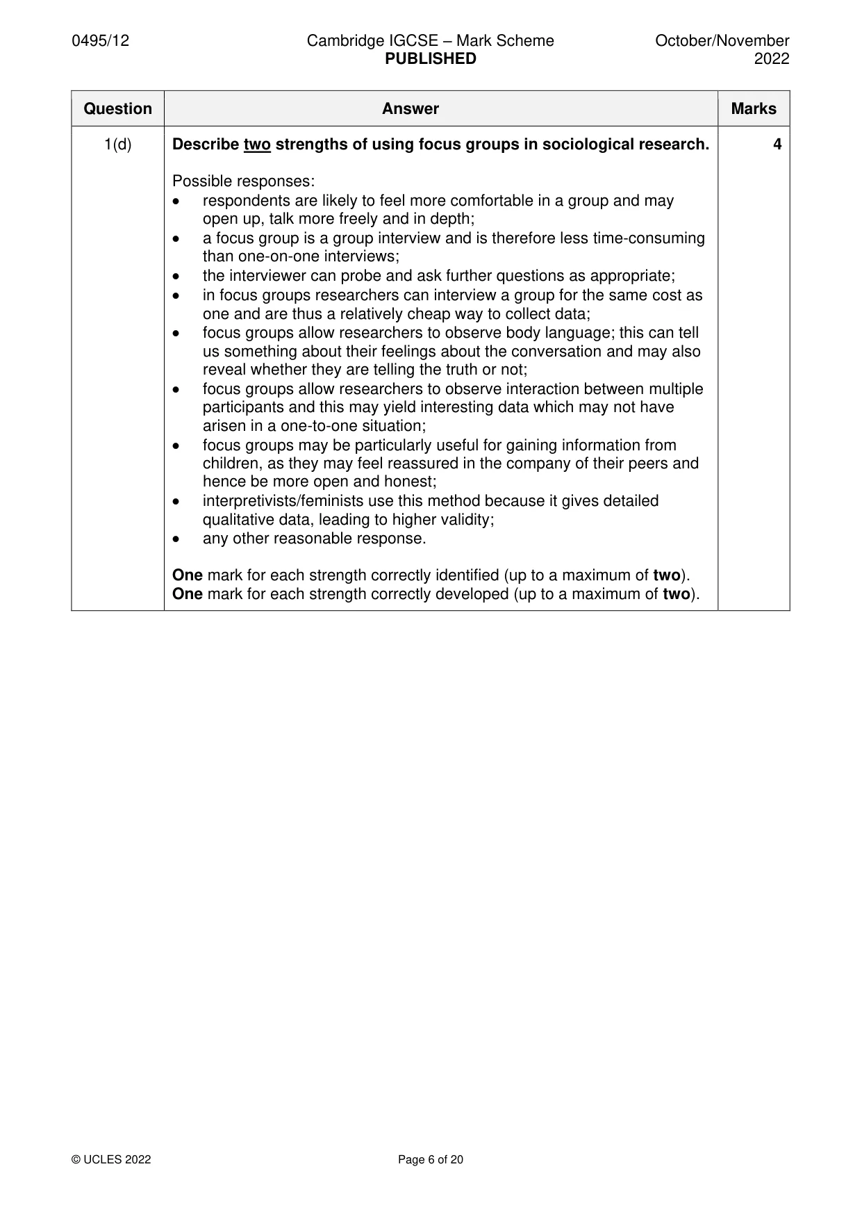 Mark scheme, page 6 of 20