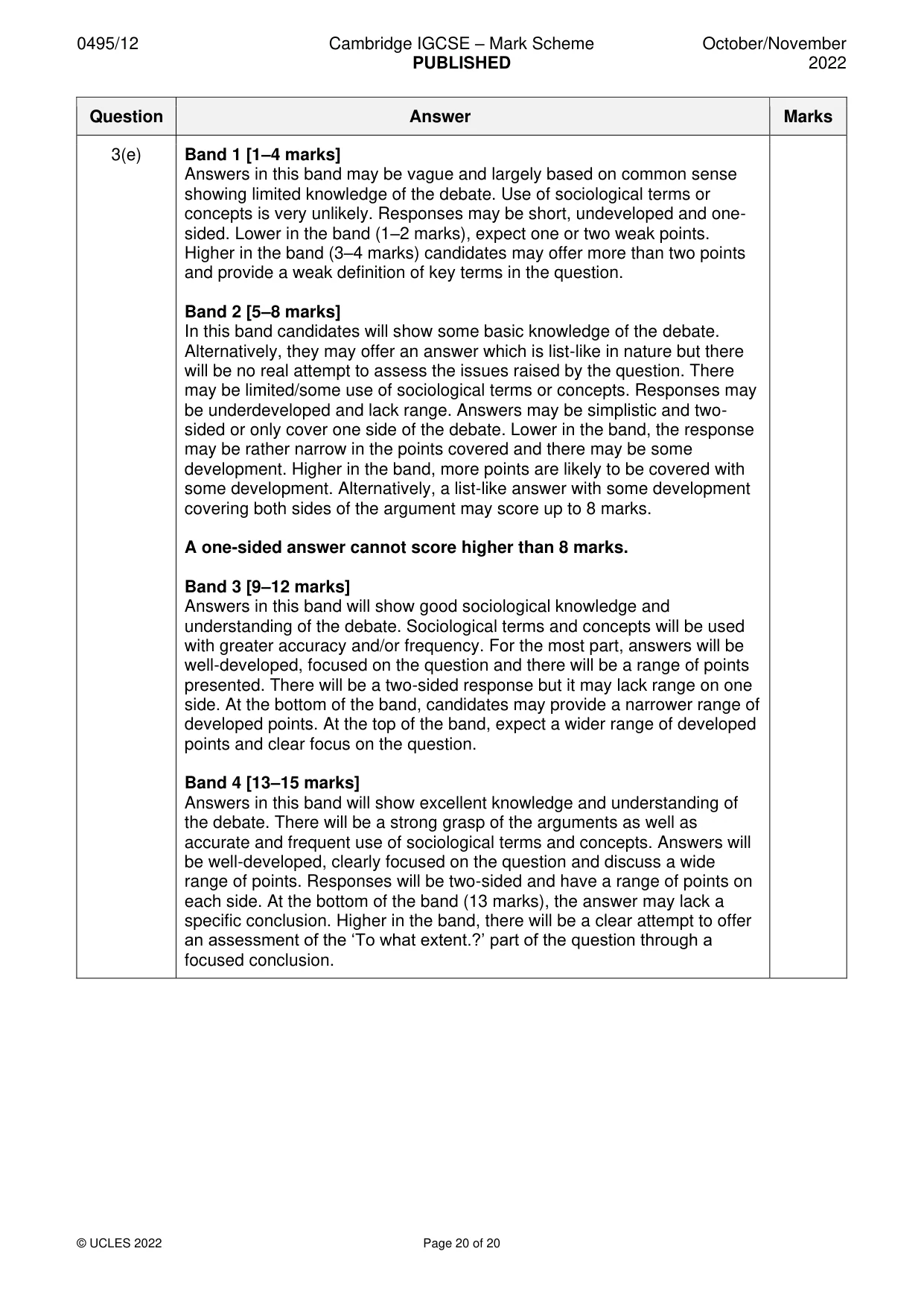 Mark scheme, page 20 of 20