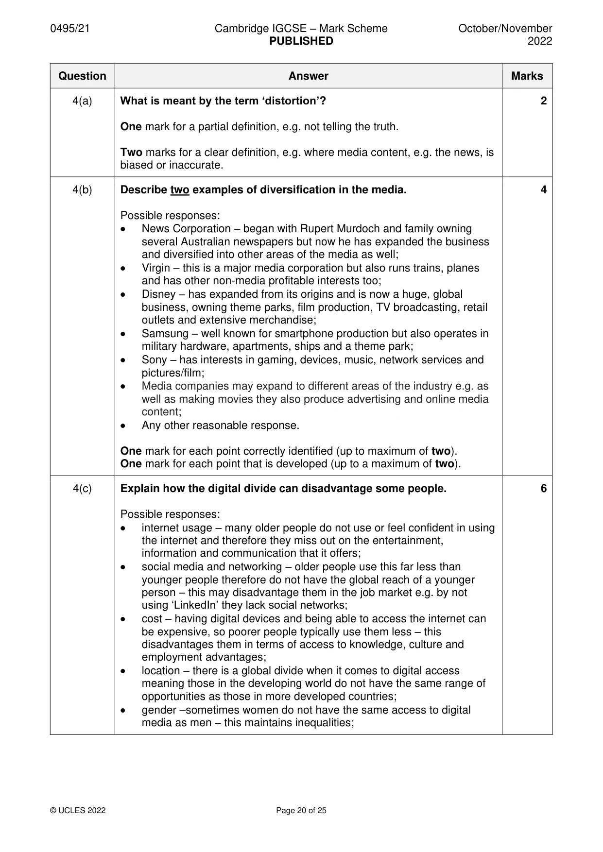 Mark scheme, page 20 of 25