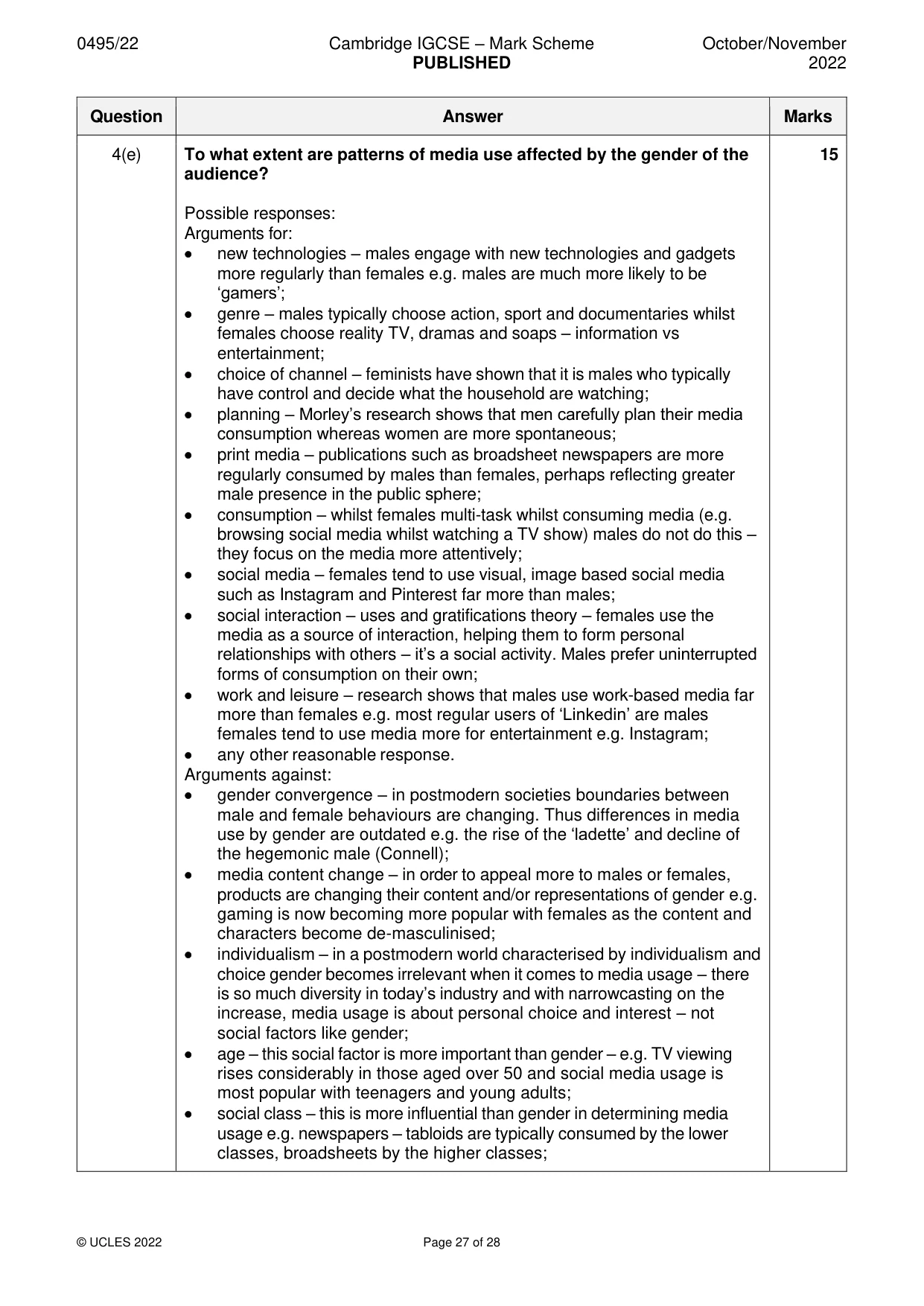 Mark scheme, page 27 of 28