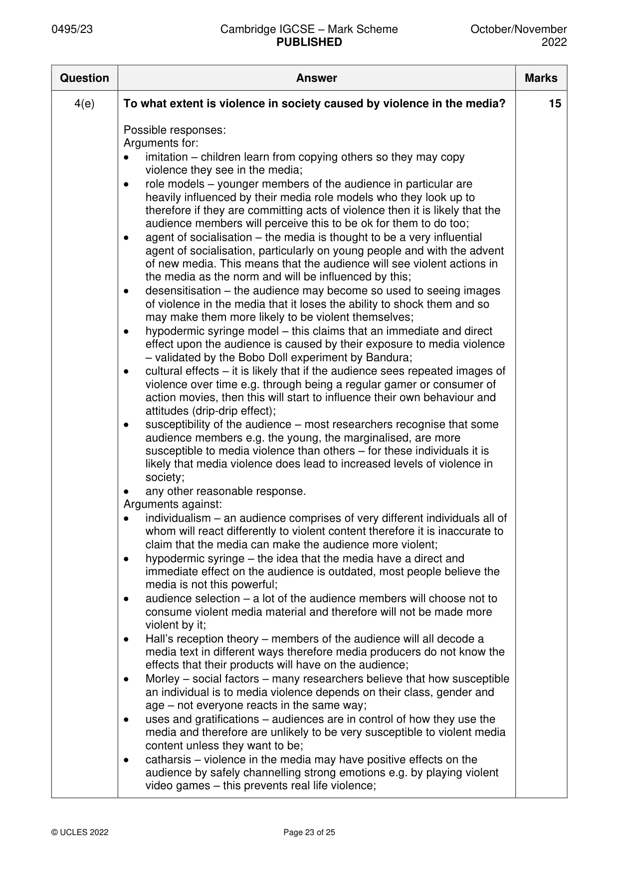 Mark scheme, page 23 of 25