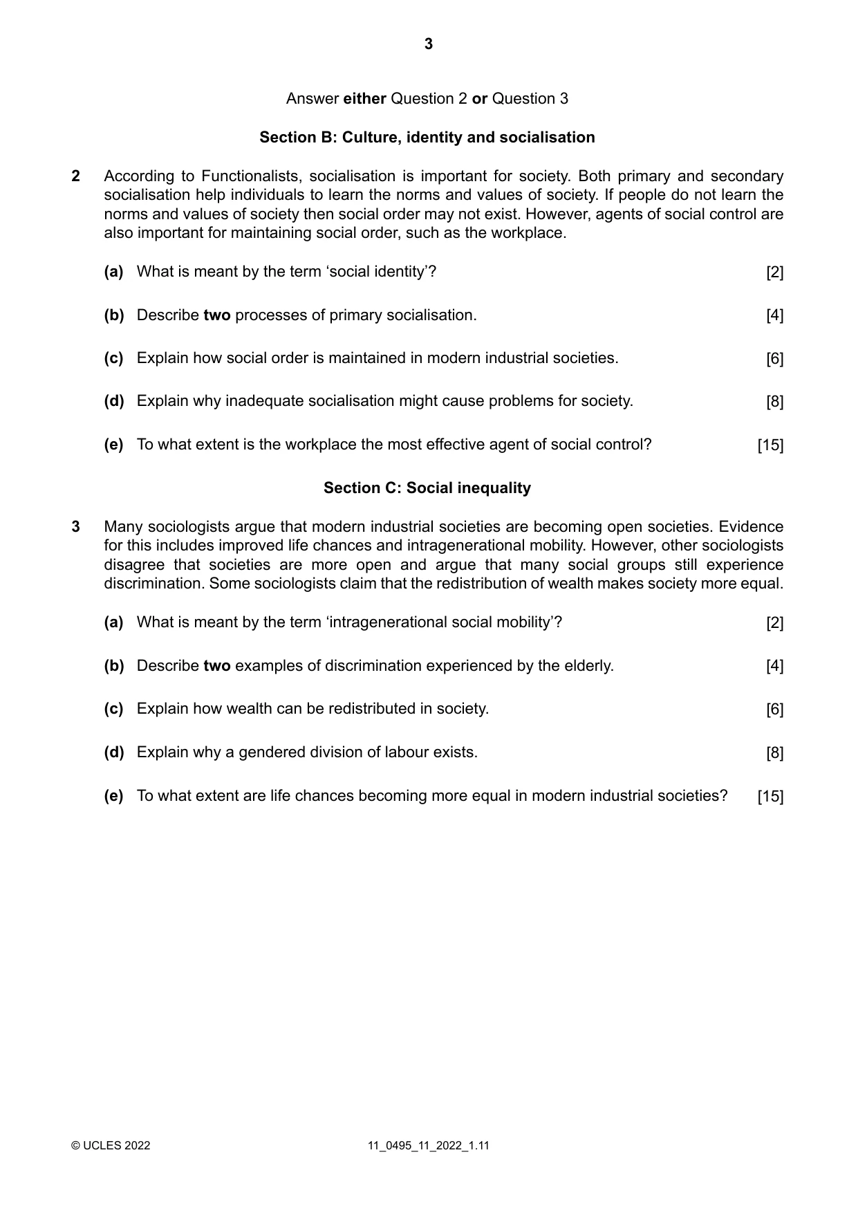 Cambridge IGCSE Sociology 0495 2022 Oct/Nov Paper 1 · Variant 1 question paper, page 3 of 4