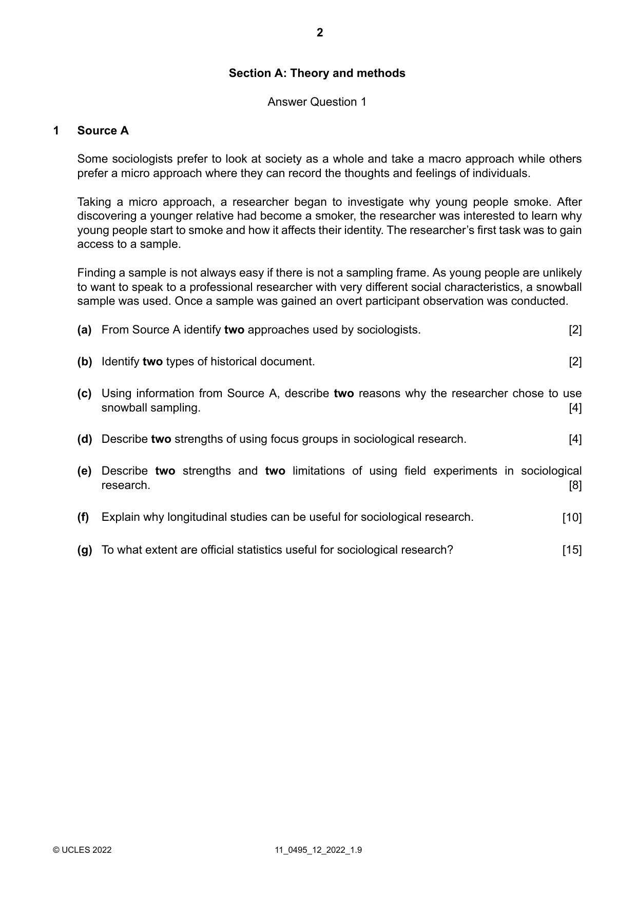 Cambridge IGCSE Sociology 0495 2022 Oct/Nov Paper 1 · Variant 2 question paper, page 2 of 4