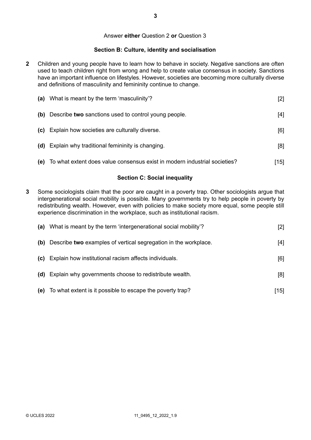 Cambridge IGCSE Sociology 0495 2022 Oct/Nov Paper 1 · Variant 2 question paper, page 3 of 4
