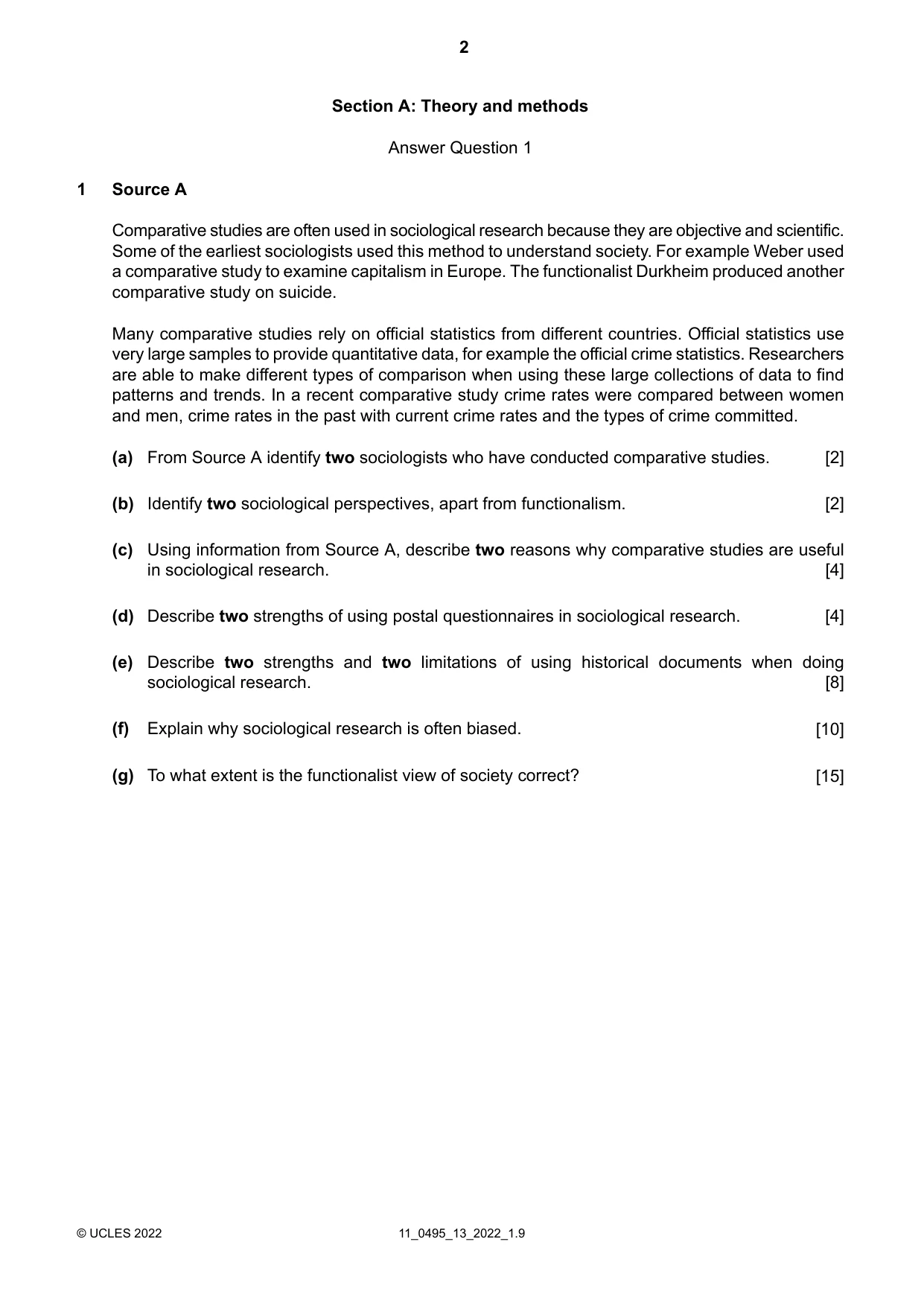 Cambridge IGCSE Sociology 0495 2022 Oct/Nov Paper 1 · Variant 3 question paper, page 2 of 4