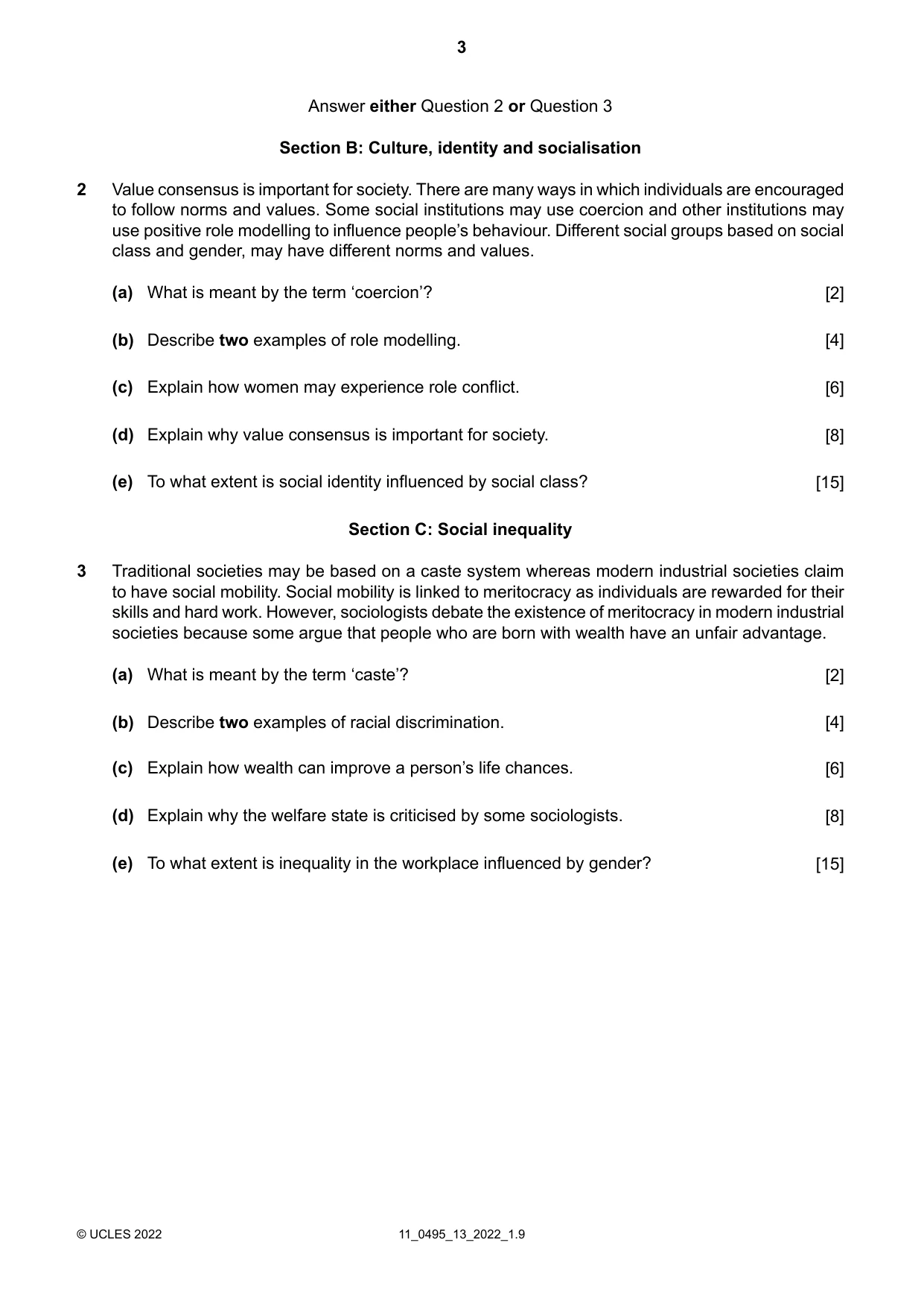 Cambridge IGCSE Sociology 0495 2022 Oct/Nov Paper 1 · Variant 3 question paper, page 3 of 4