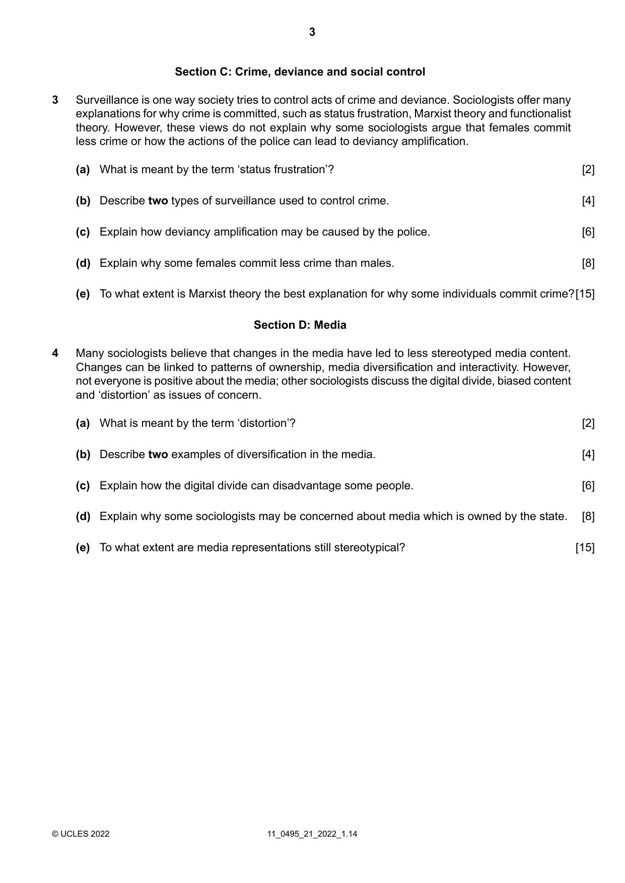 Cambridge IGCSE Sociology 0495 2022 Oct/Nov Paper 2 · Variant 1 question paper, page 3 of 4
