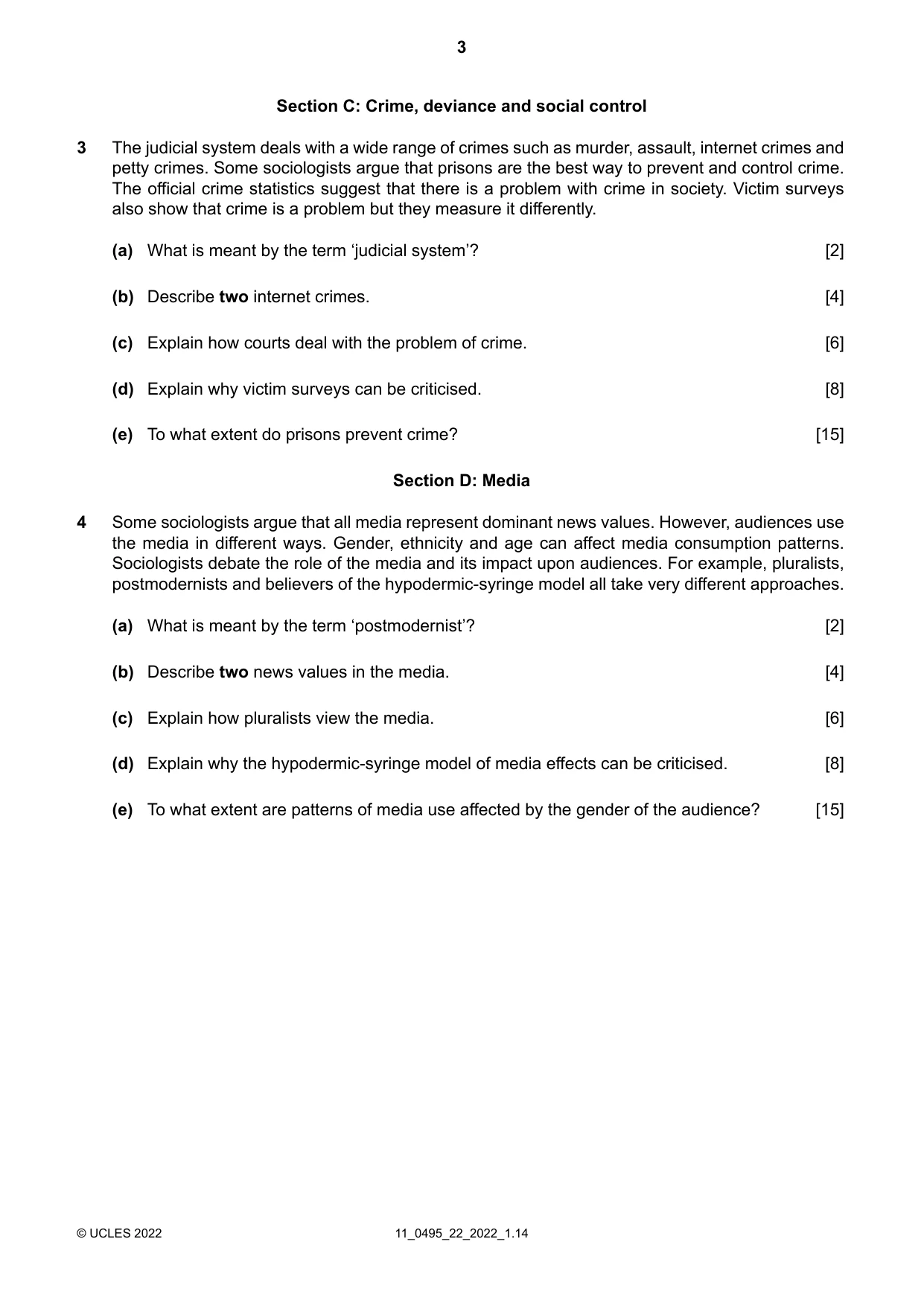 Cambridge IGCSE Sociology 0495 2022 Oct/Nov Paper 2 · Variant 2 question paper, page 3 of 4
