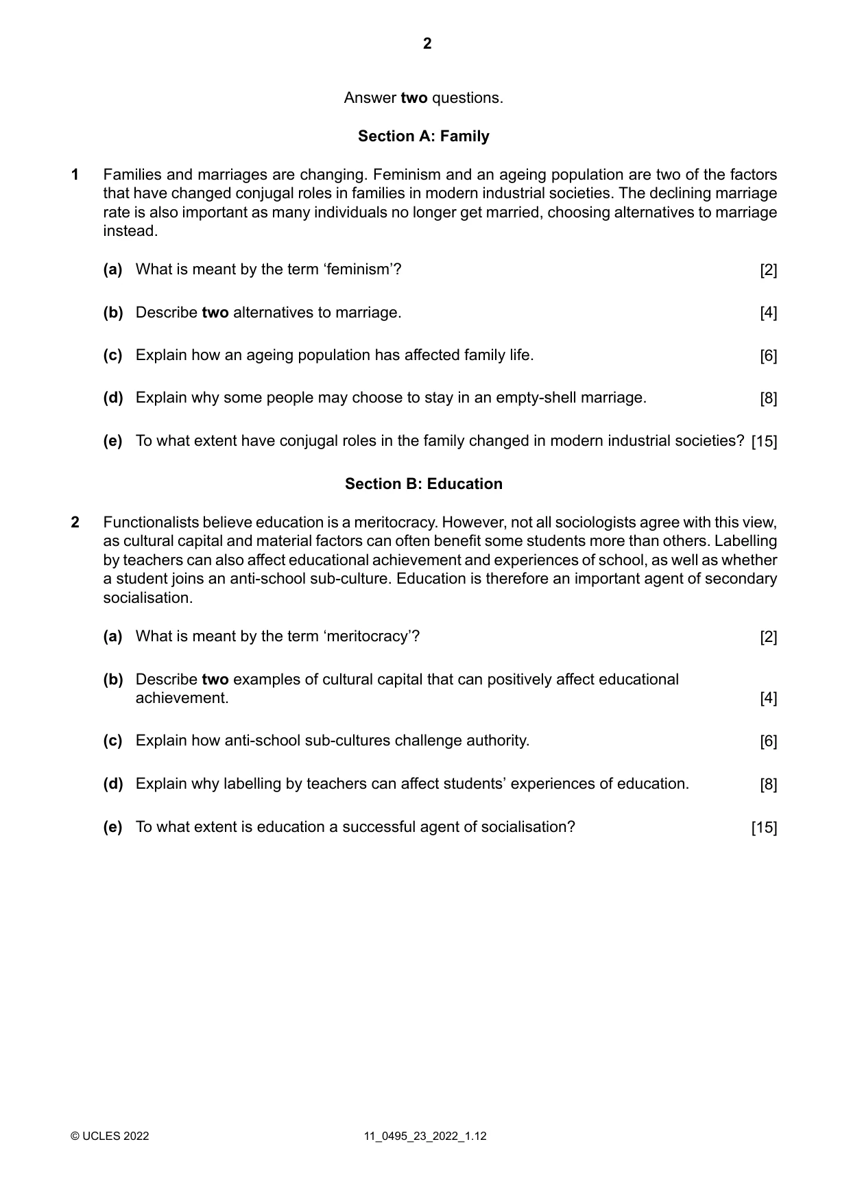 Cambridge IGCSE Sociology 0495 2022 Oct/Nov Paper 2 · Variant 3 question paper, page 2 of 4