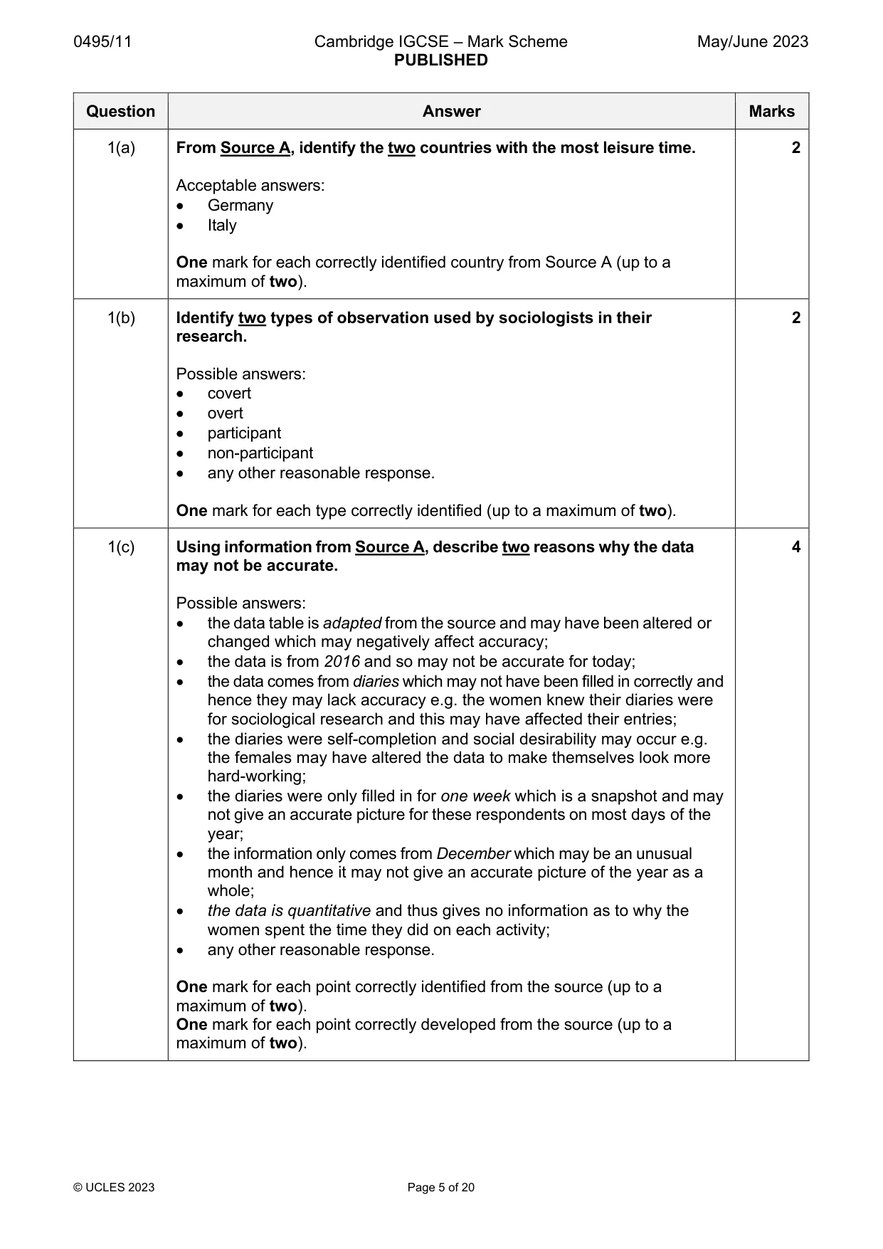 Mark scheme, page 5 of 20