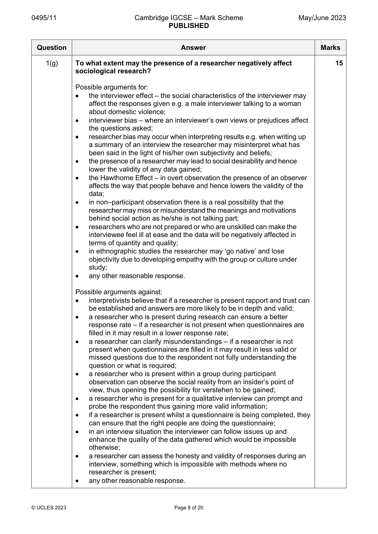 Mark scheme, page 9 of 20