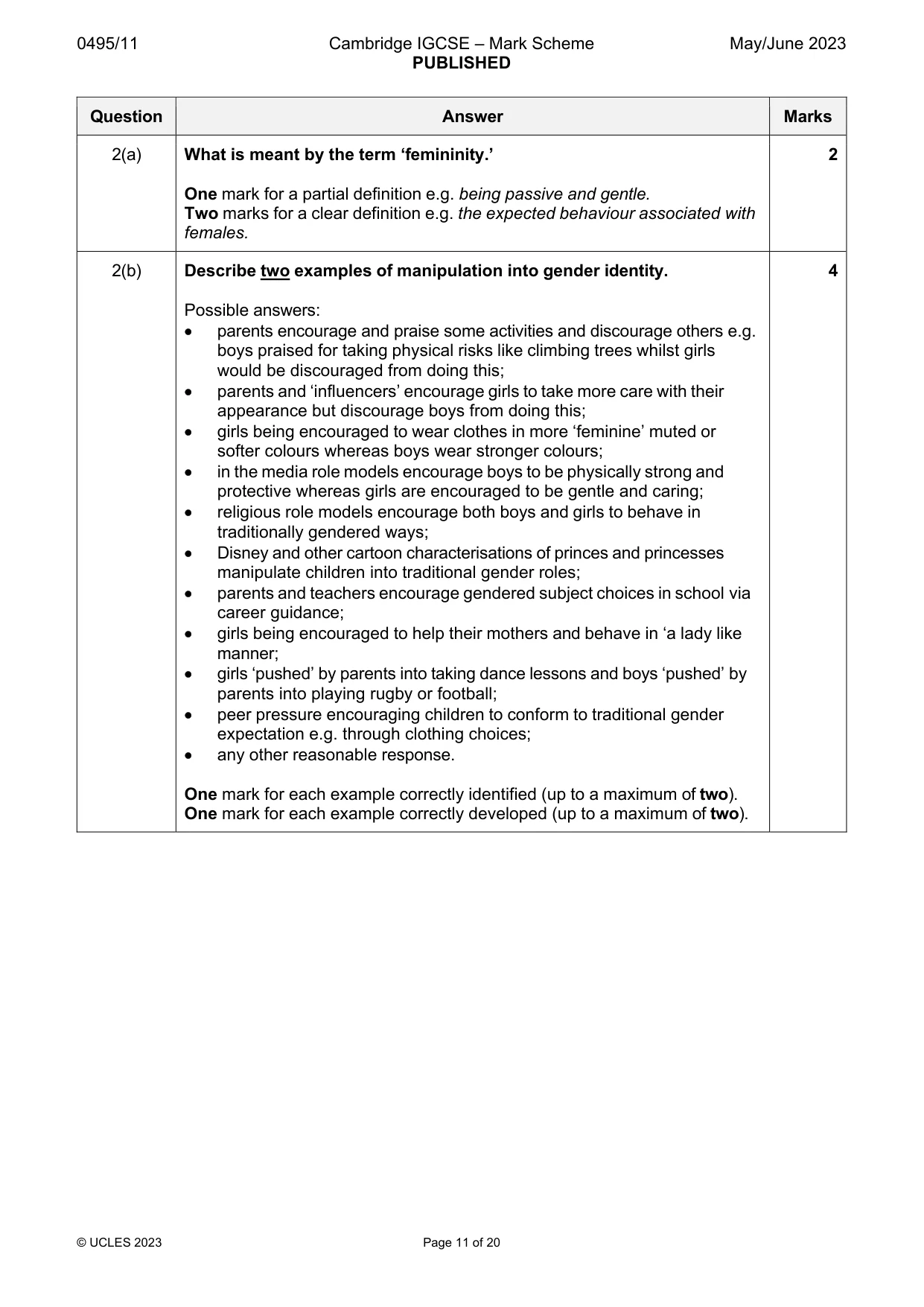 Mark scheme, page 11 of 20