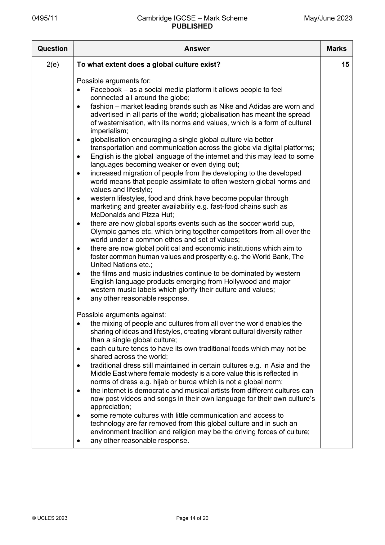 Mark scheme, page 14 of 20