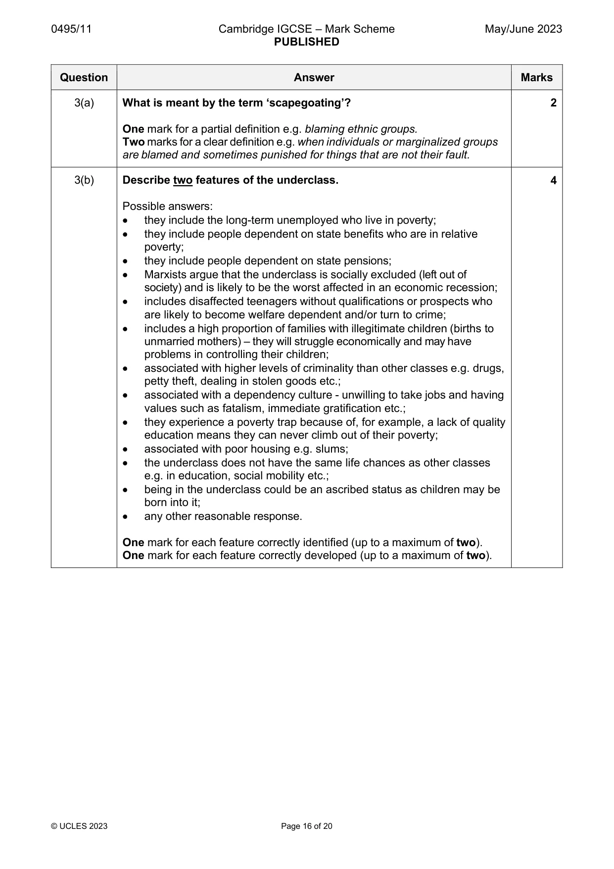 Mark scheme, page 16 of 20
