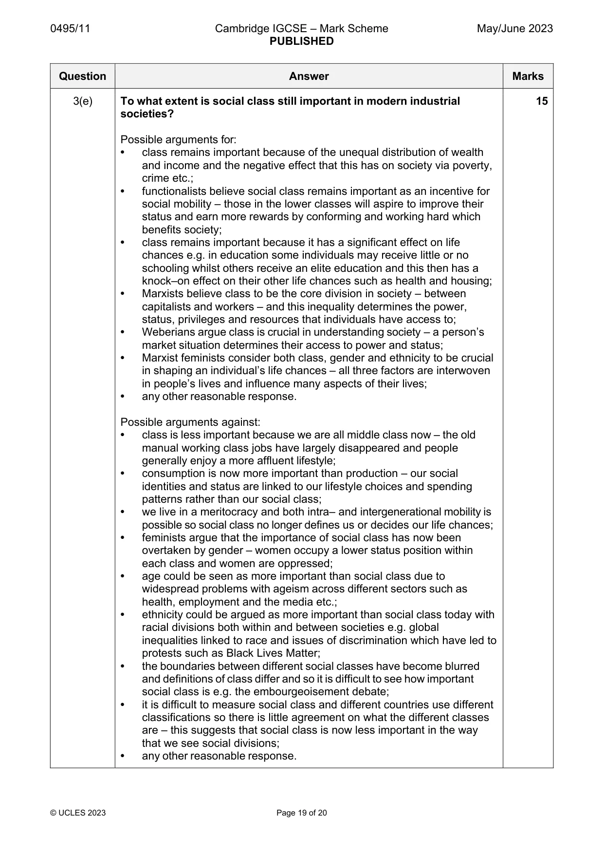 Mark scheme, page 19 of 20