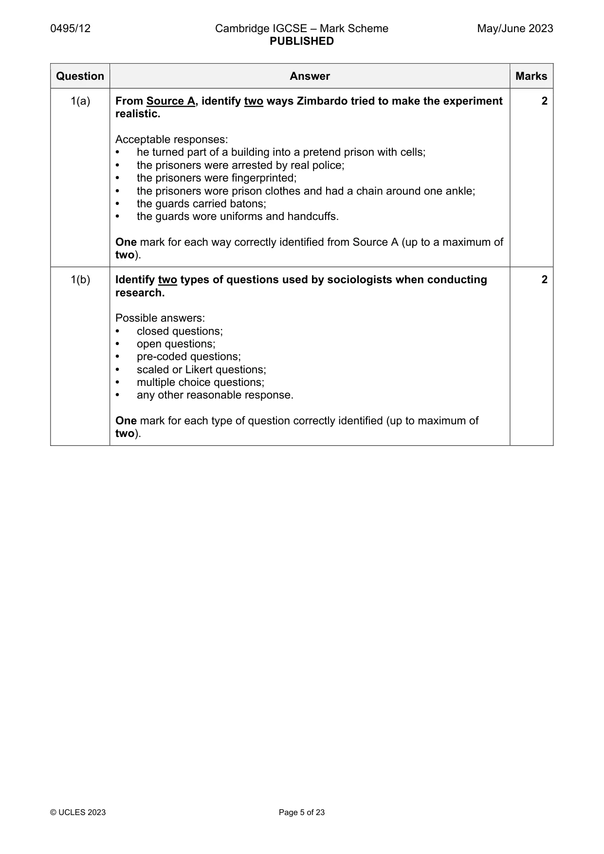 Mark scheme, page 5 of 23