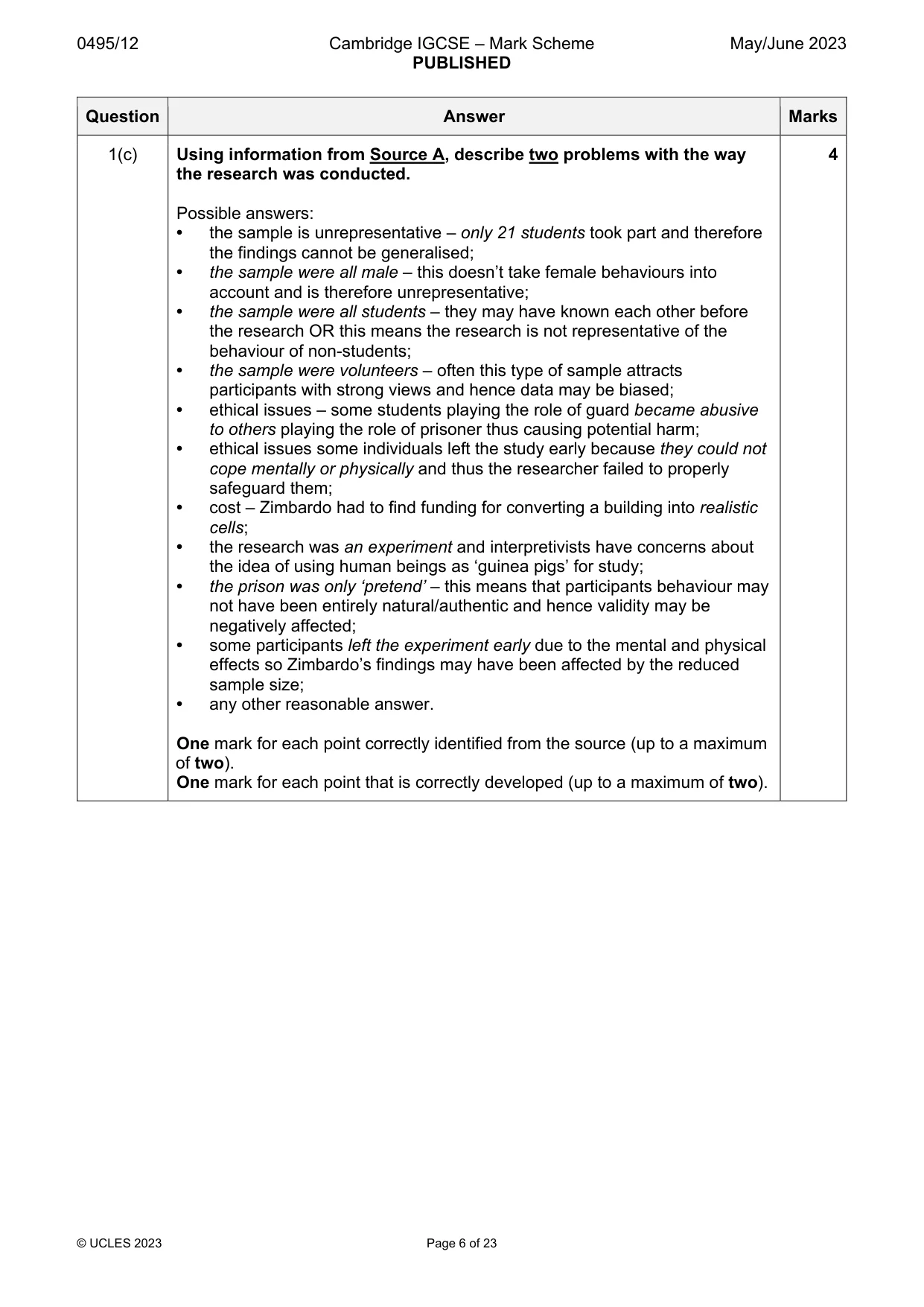 Mark scheme, page 6 of 23