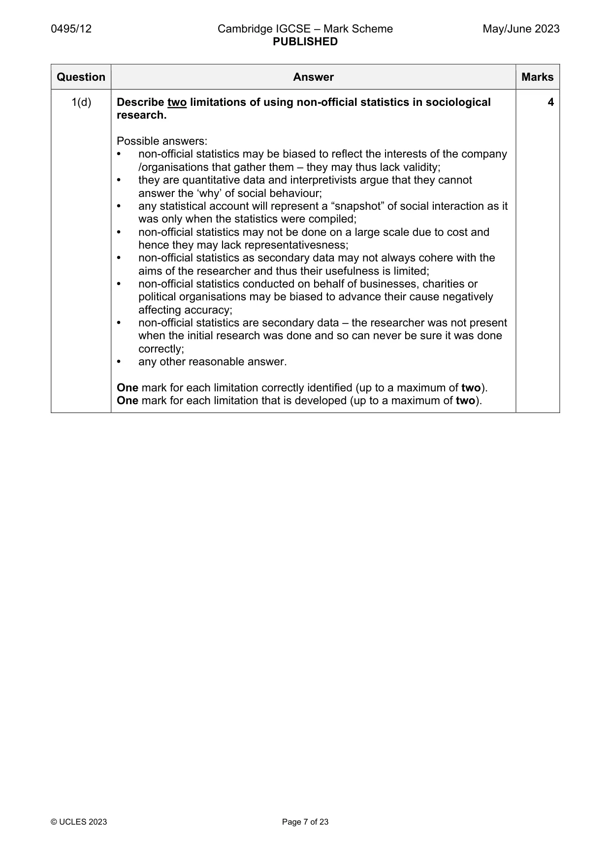 Mark scheme, page 7 of 23