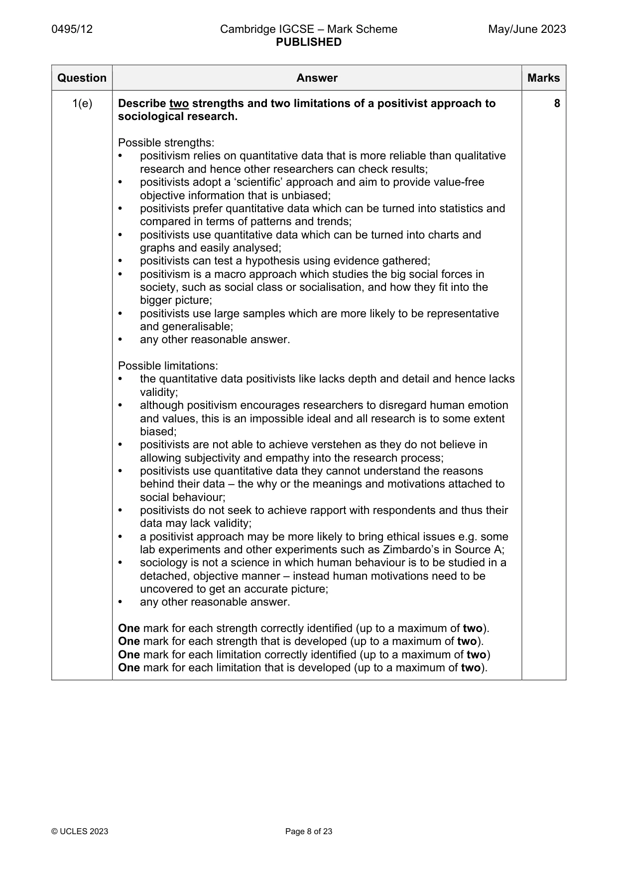 Mark scheme, page 8 of 23