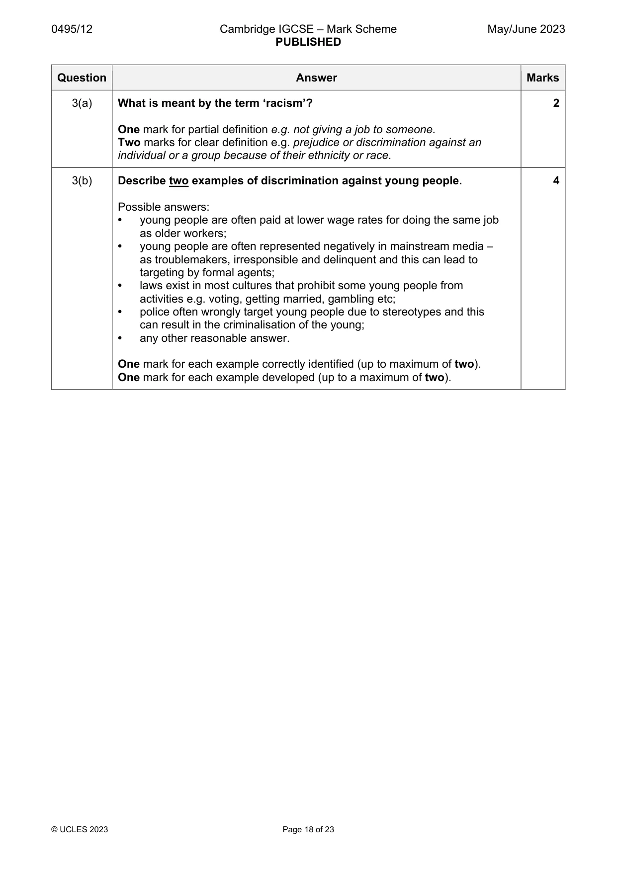 Mark scheme, page 18 of 23