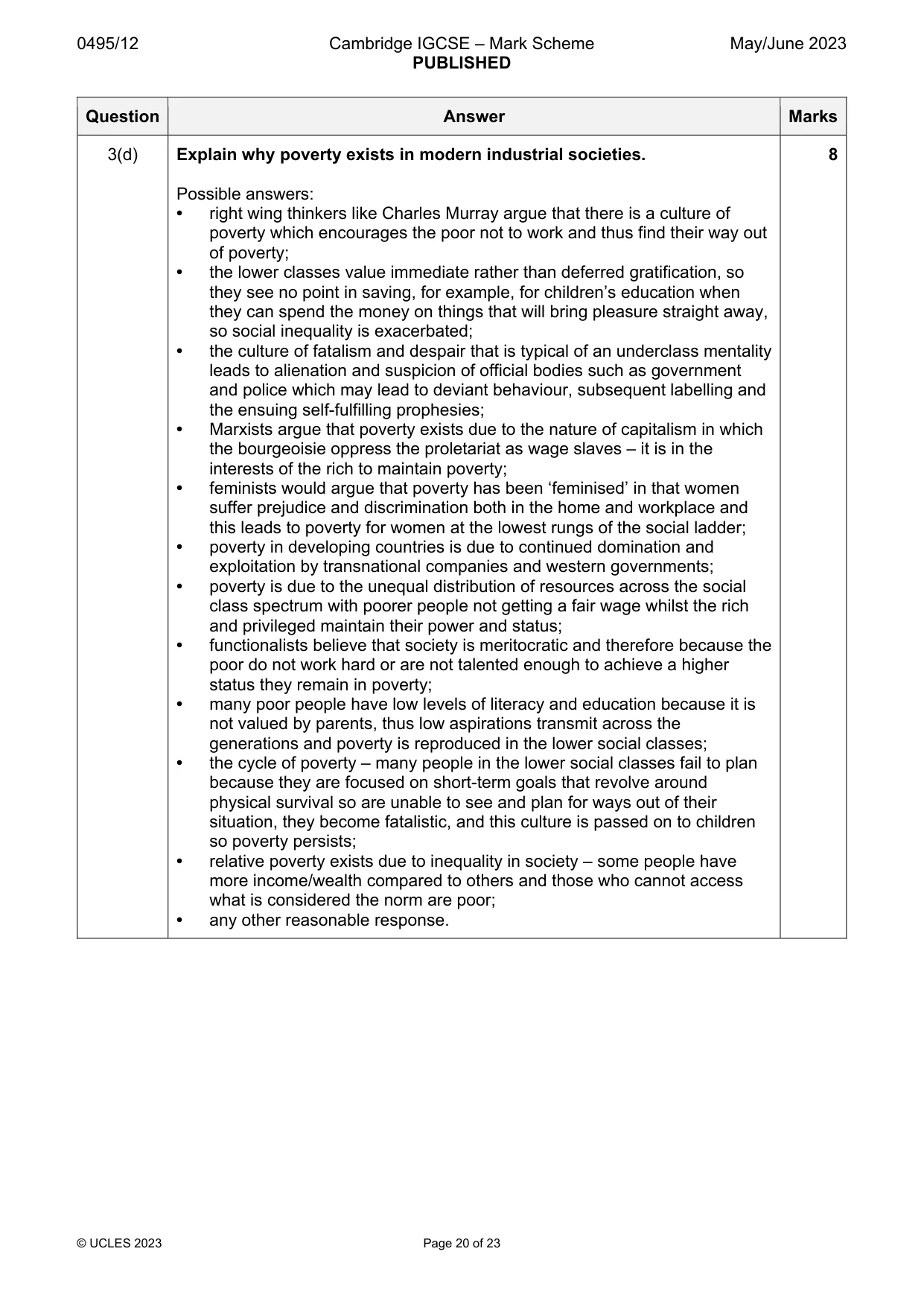 Mark scheme, page 20 of 23
