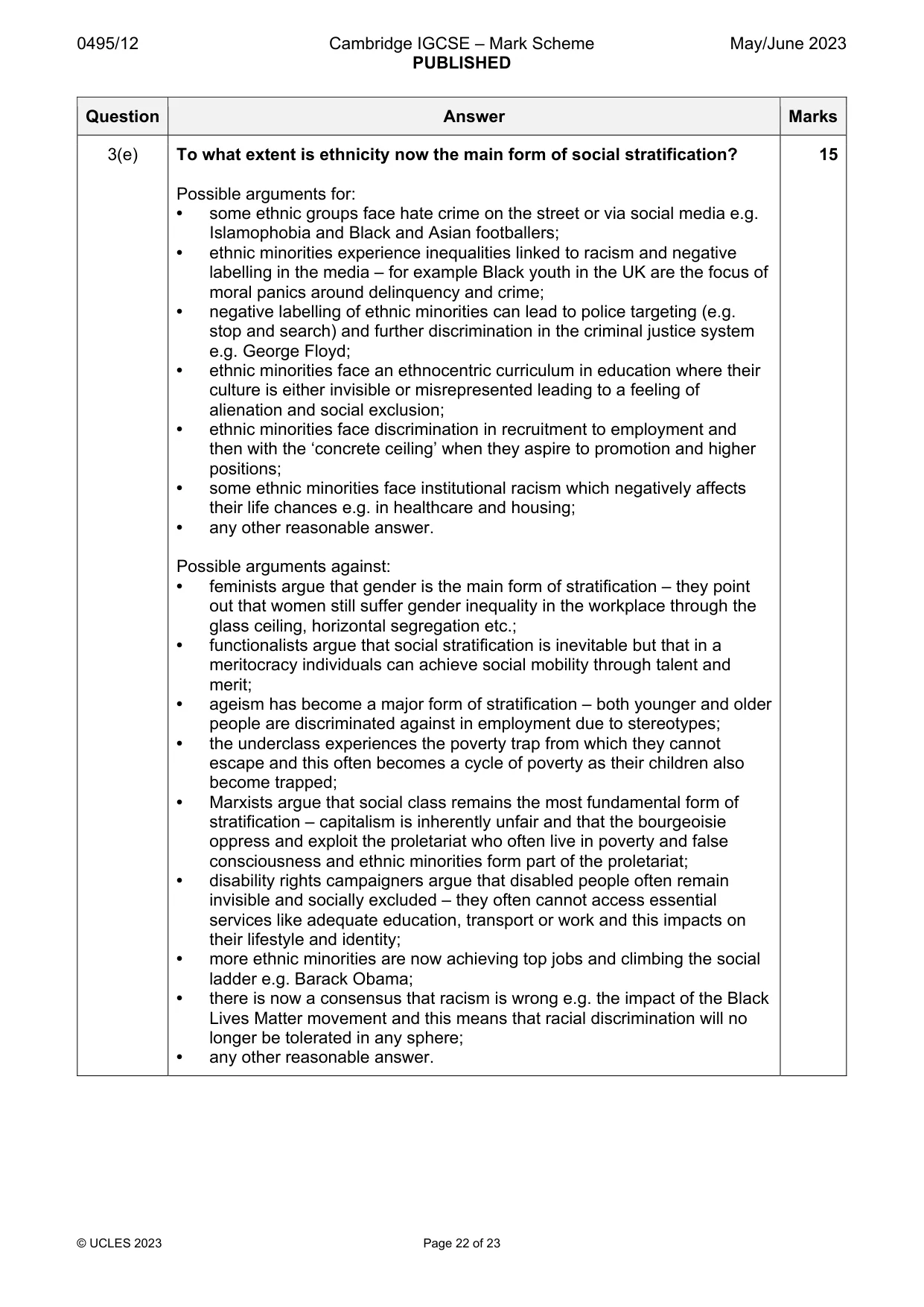 Mark scheme, page 22 of 23