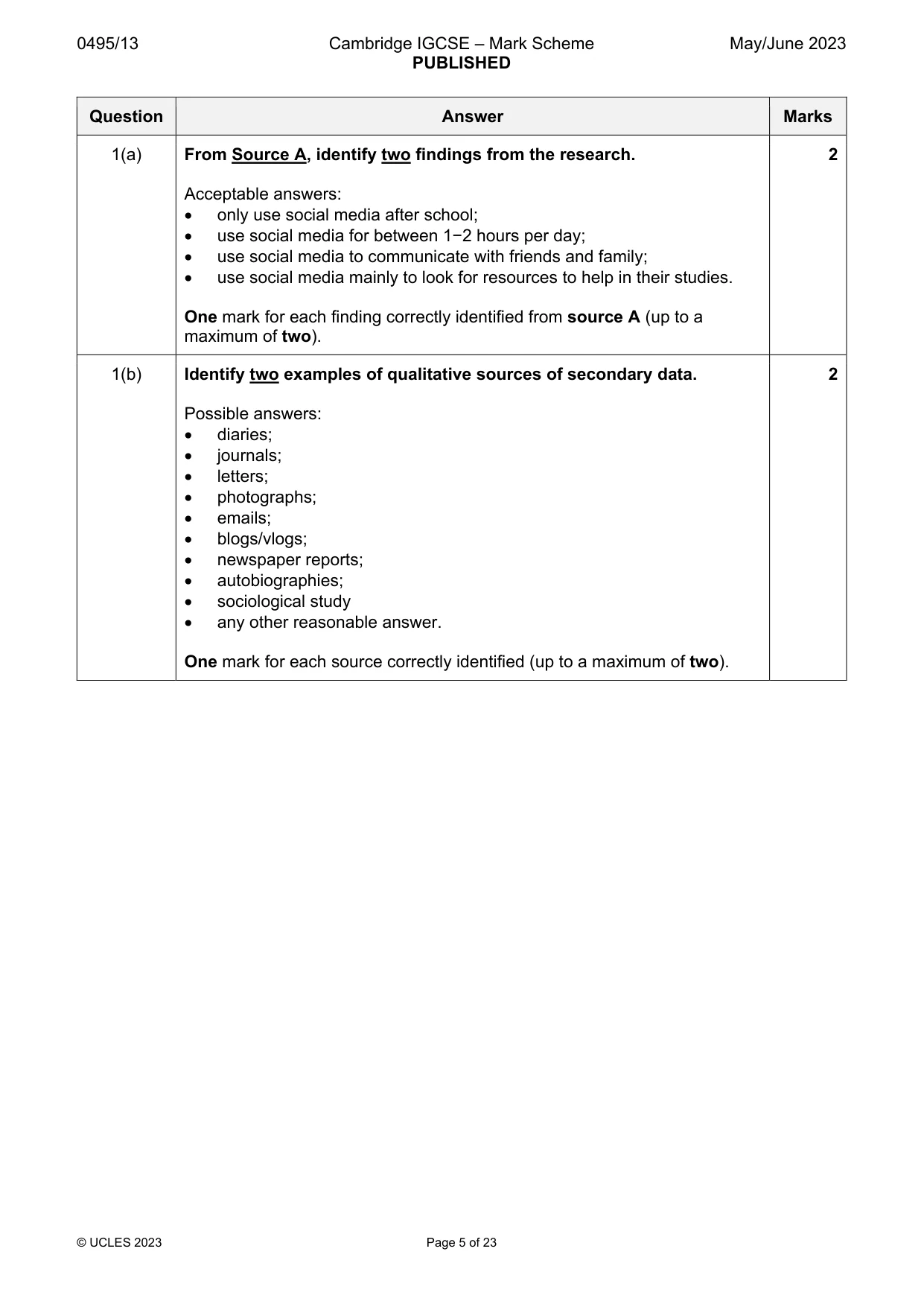 Mark scheme, page 5 of 23
