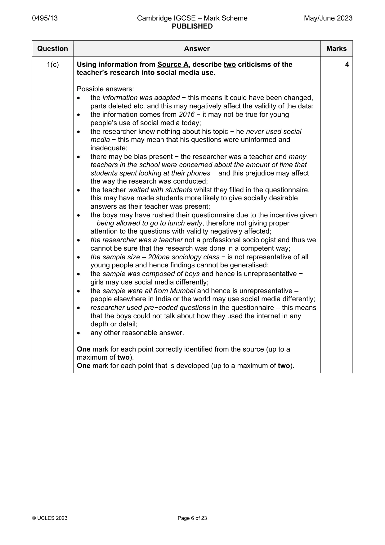 Mark scheme, page 6 of 23