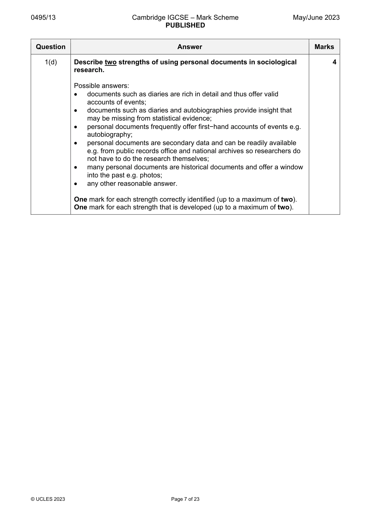 Mark scheme, page 7 of 23