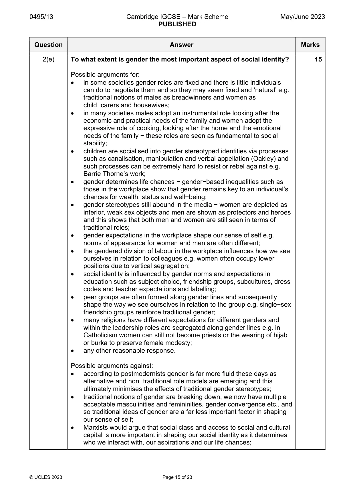 Mark scheme, page 15 of 23