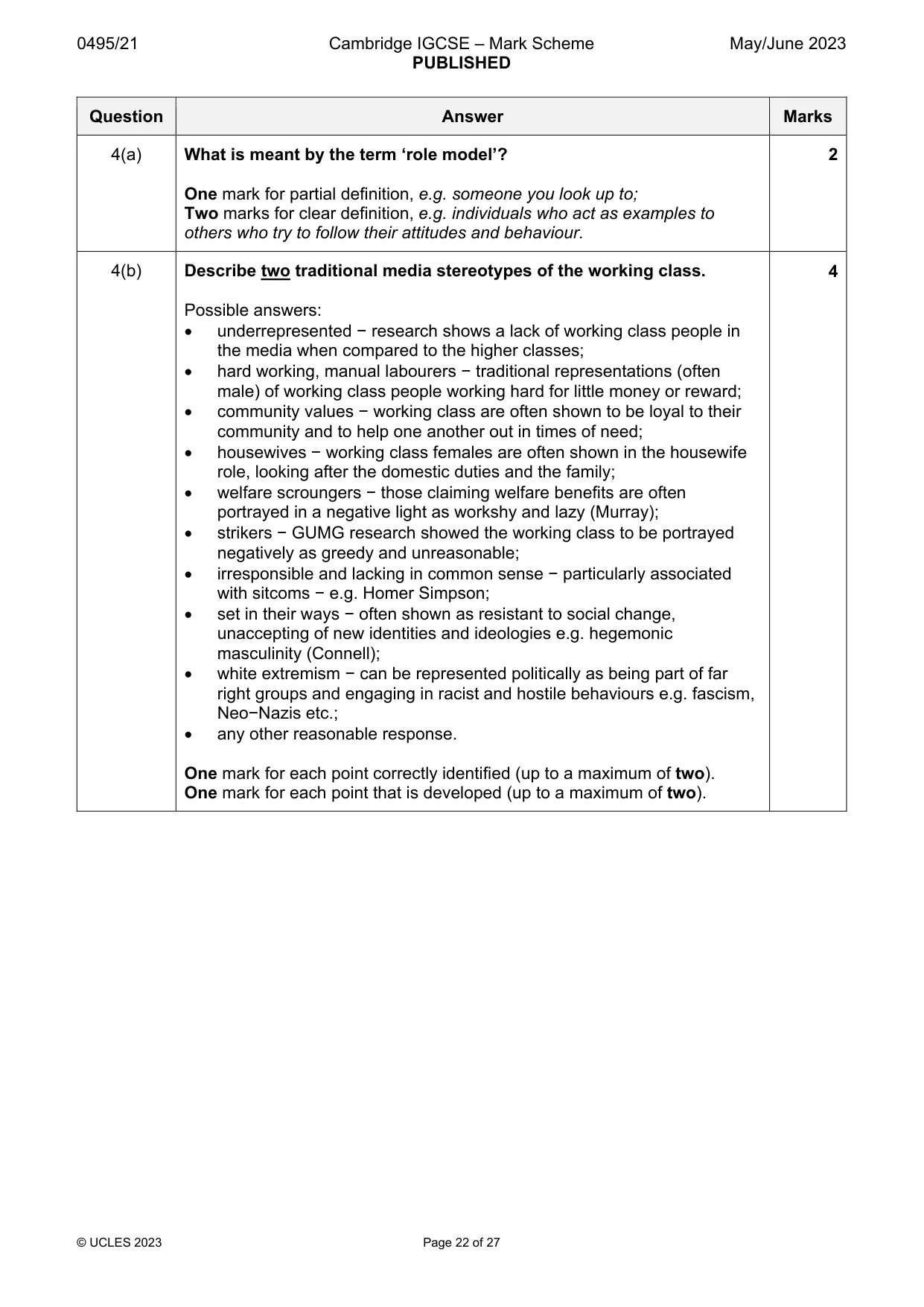 Mark scheme, page 22 of 27