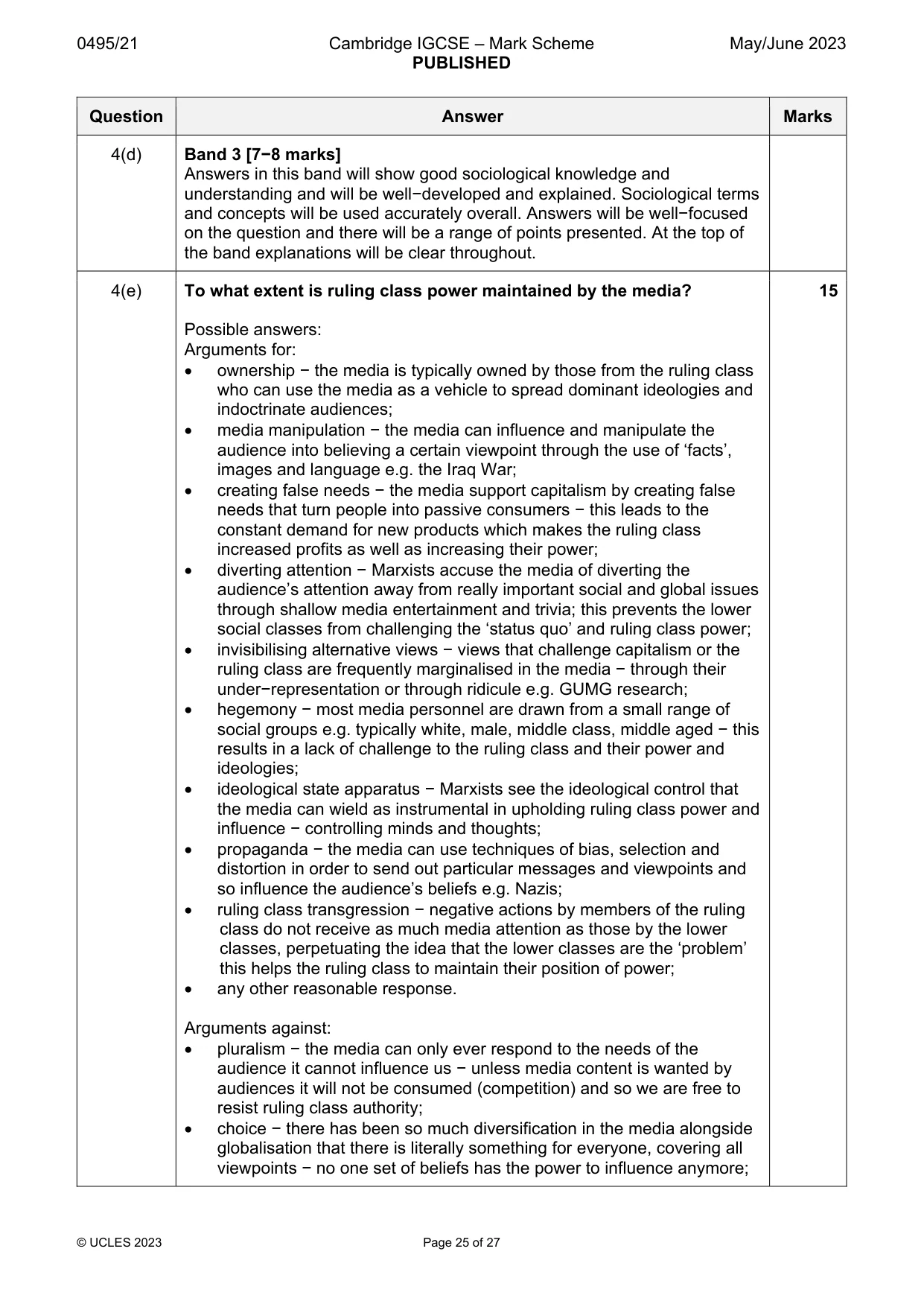 Mark scheme, page 25 of 27