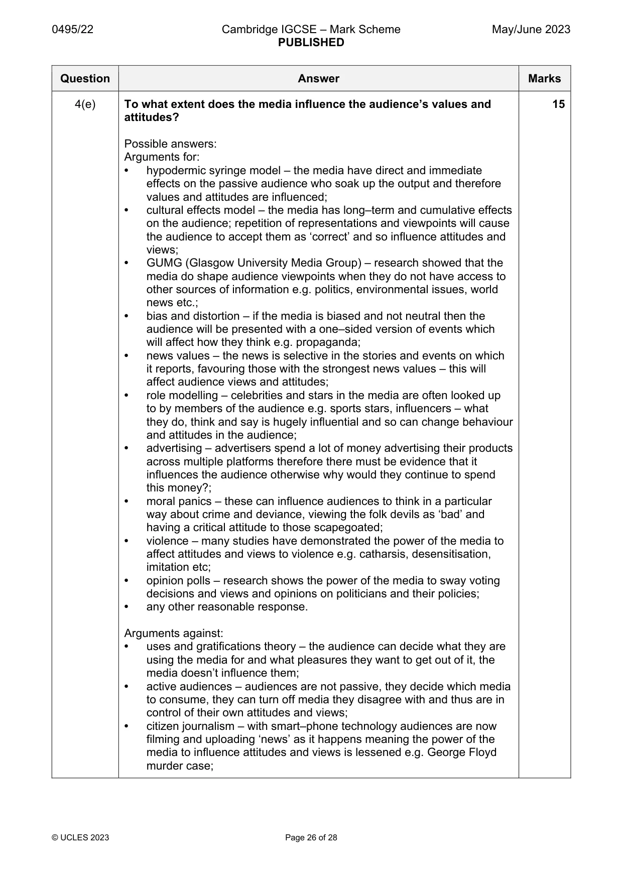 Mark scheme, page 26 of 28