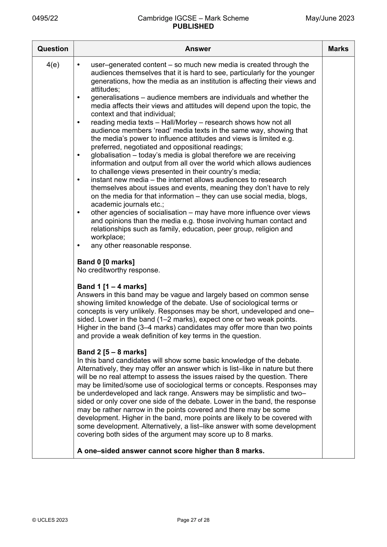 Mark scheme, page 27 of 28
