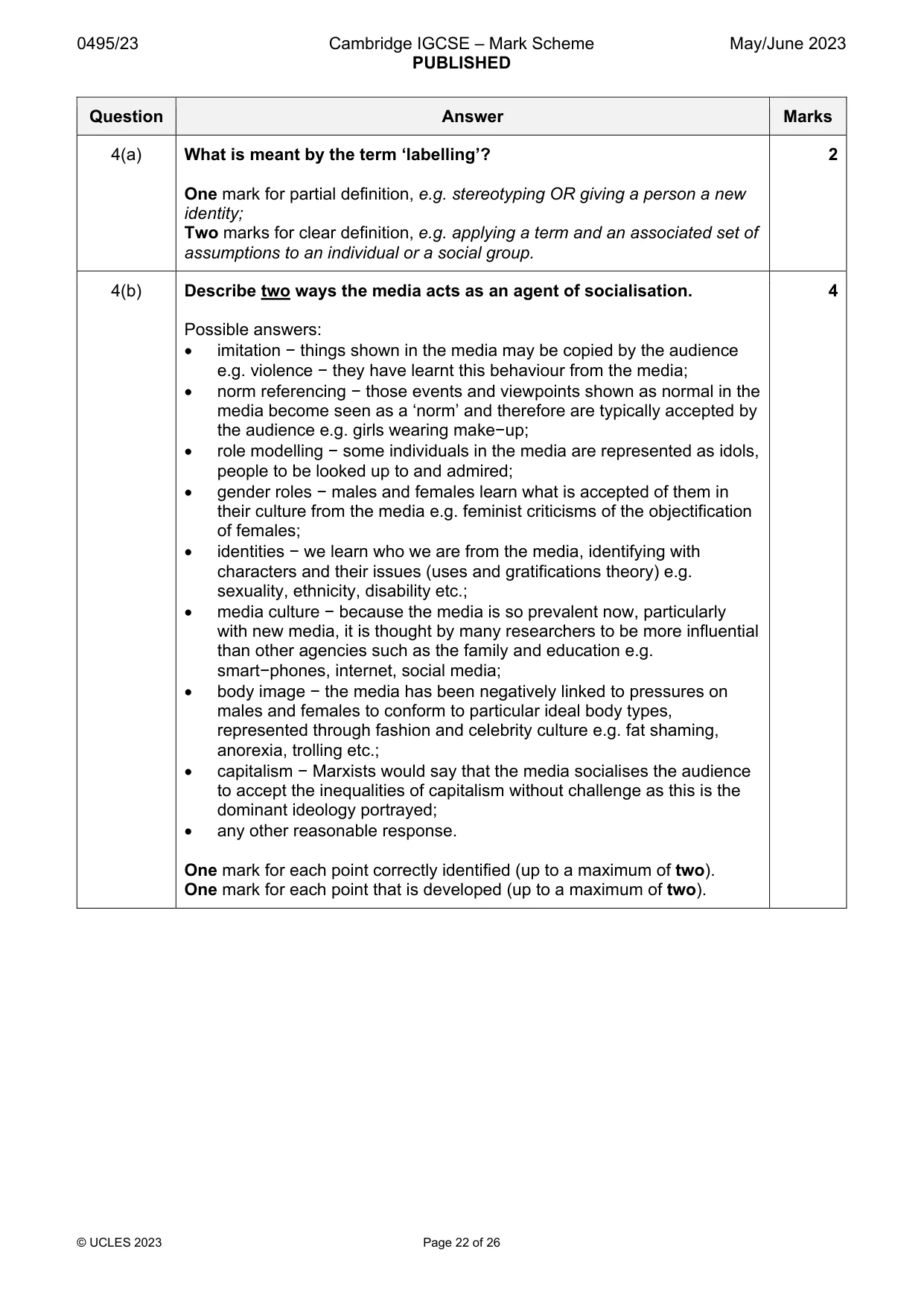 Mark scheme, page 22 of 26