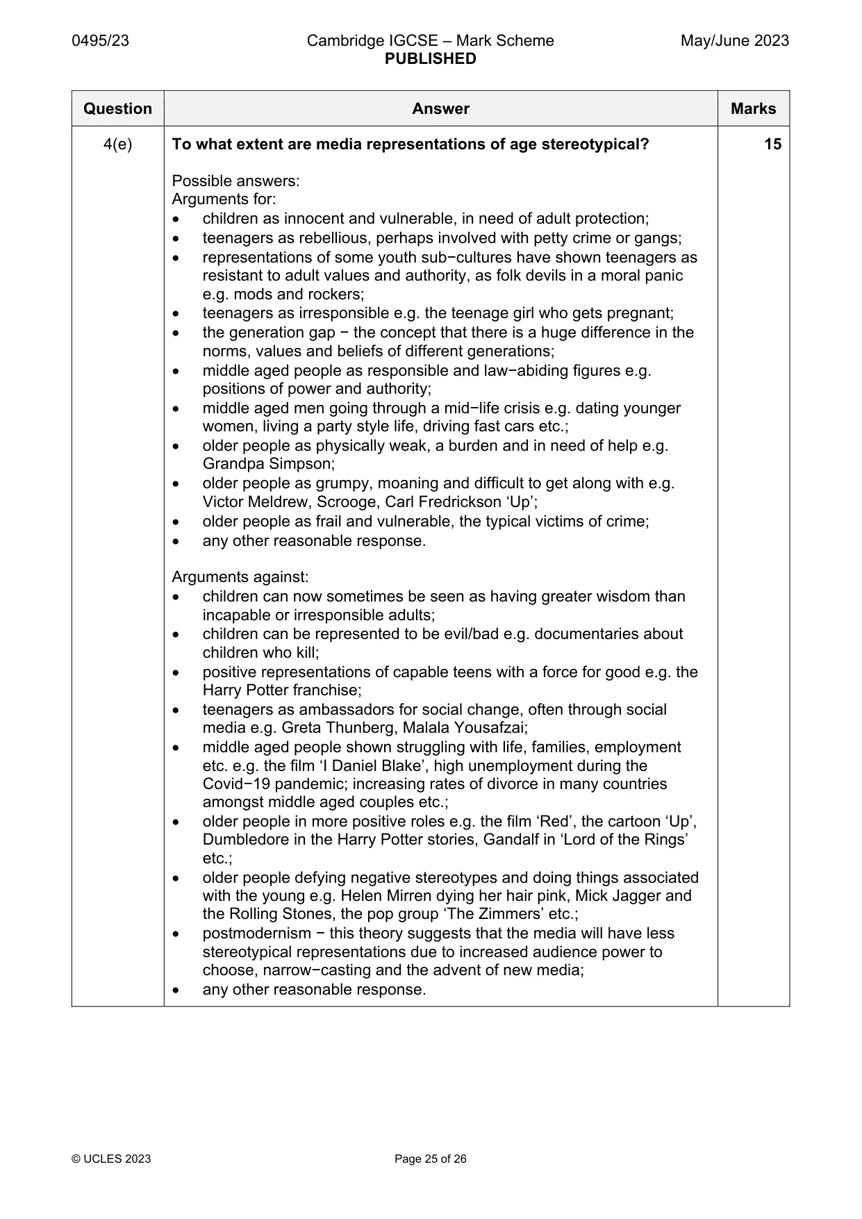 Mark scheme, page 25 of 26