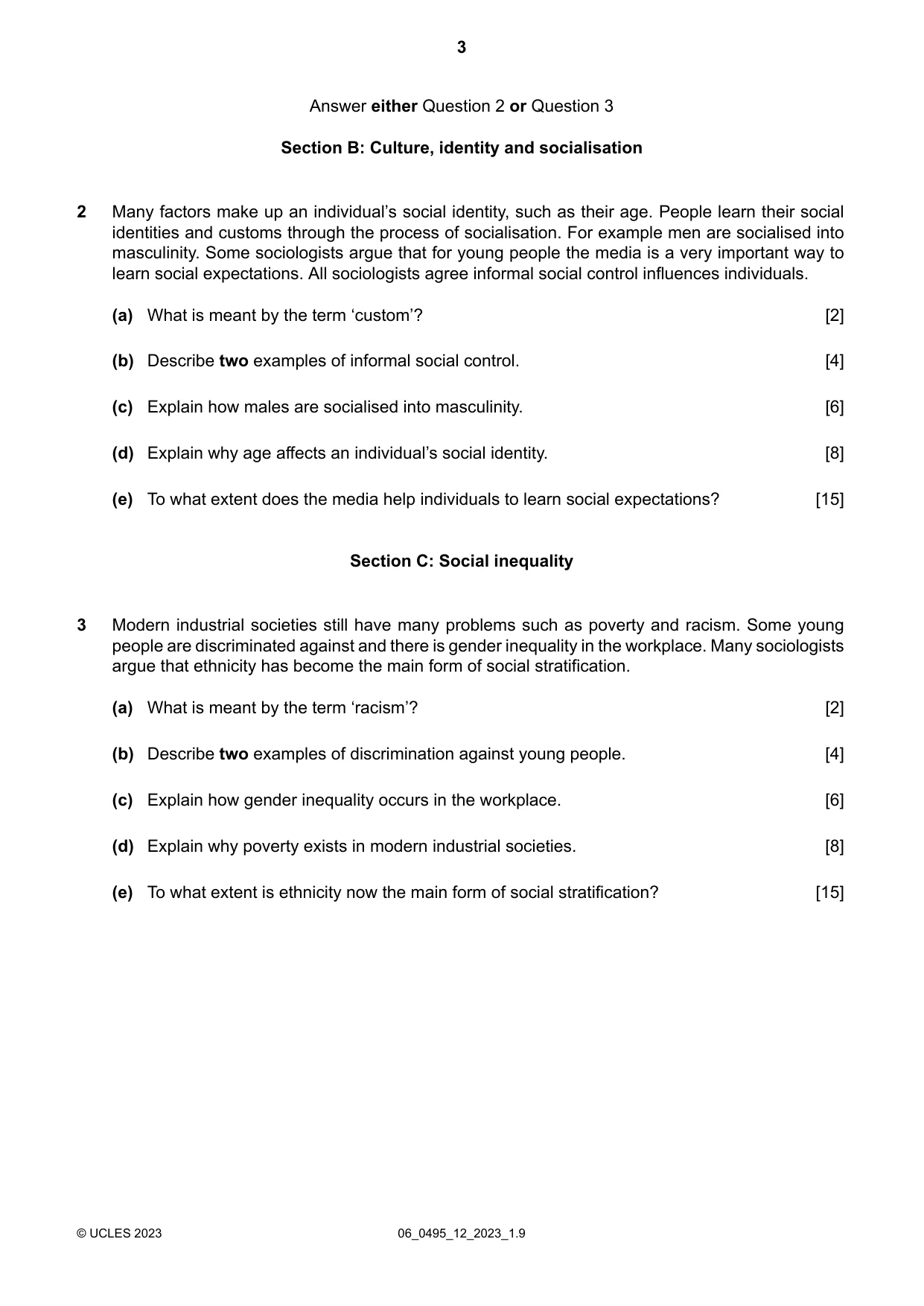 Cambridge IGCSE Sociology 0495 2023 May/June Paper 1 · Variant 2 question paper, page 3 of 4