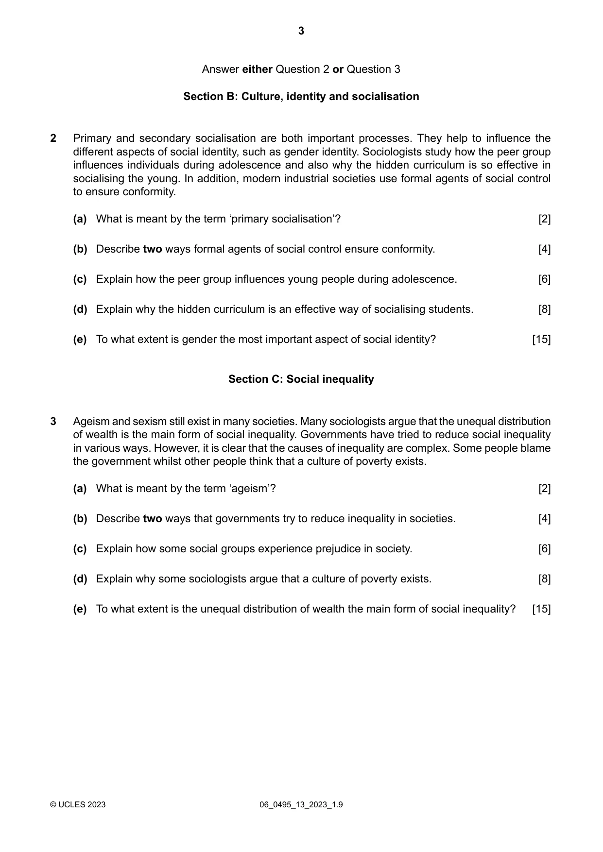 Cambridge IGCSE Sociology 0495 2023 May/June Paper 1 · Variant 3 question paper, page 3 of 4