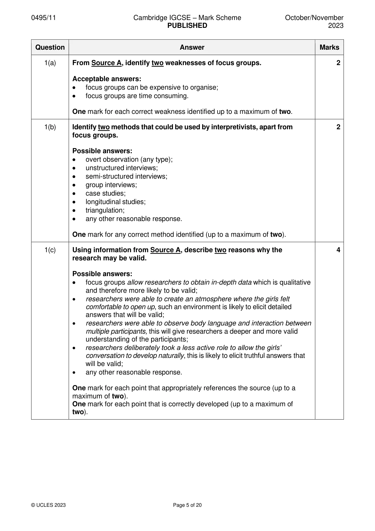 Mark scheme, page 5 of 20