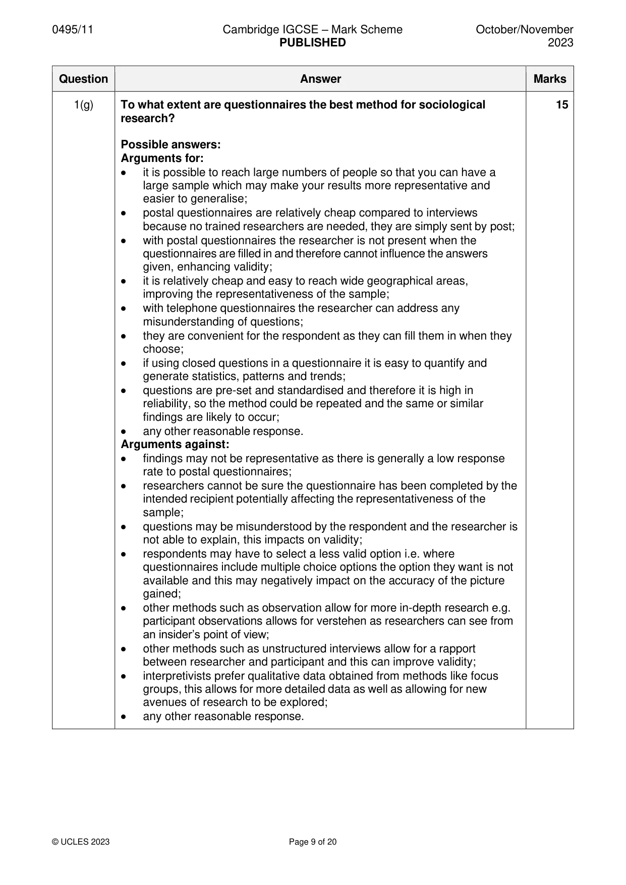 Mark scheme, page 9 of 20
