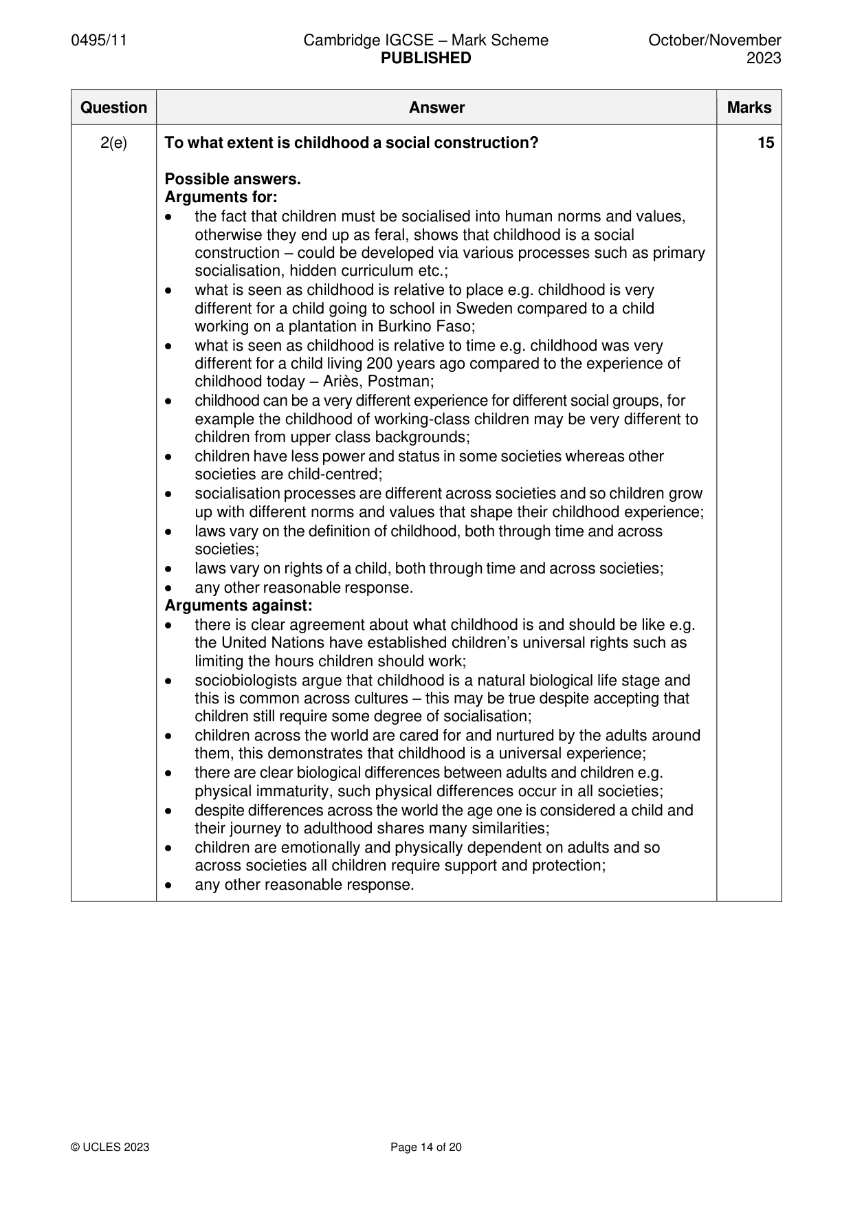 Mark scheme, page 14 of 20